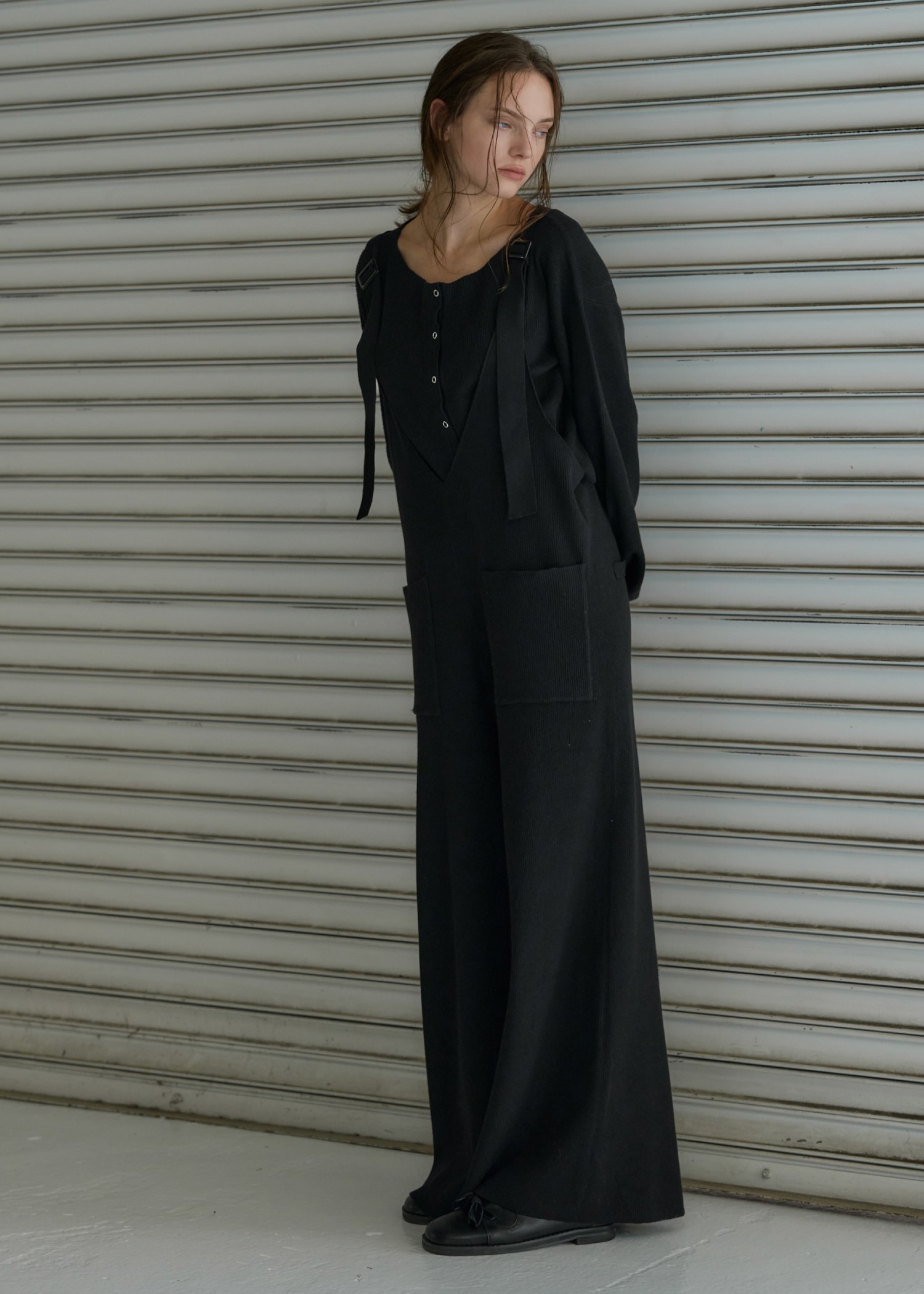 shoulder belt knit all-in-one