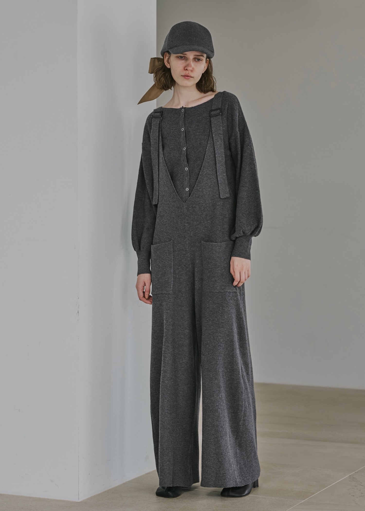 shoulder belt knit all-in-one