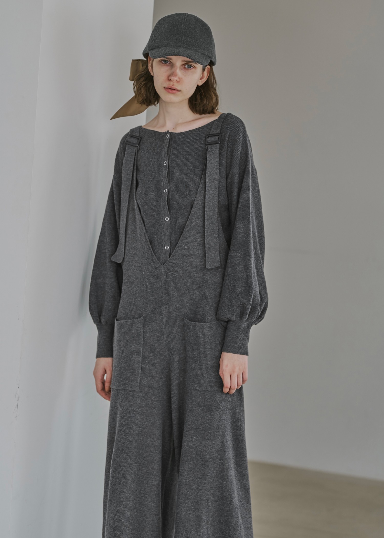 shoulder belt knit all-in-one