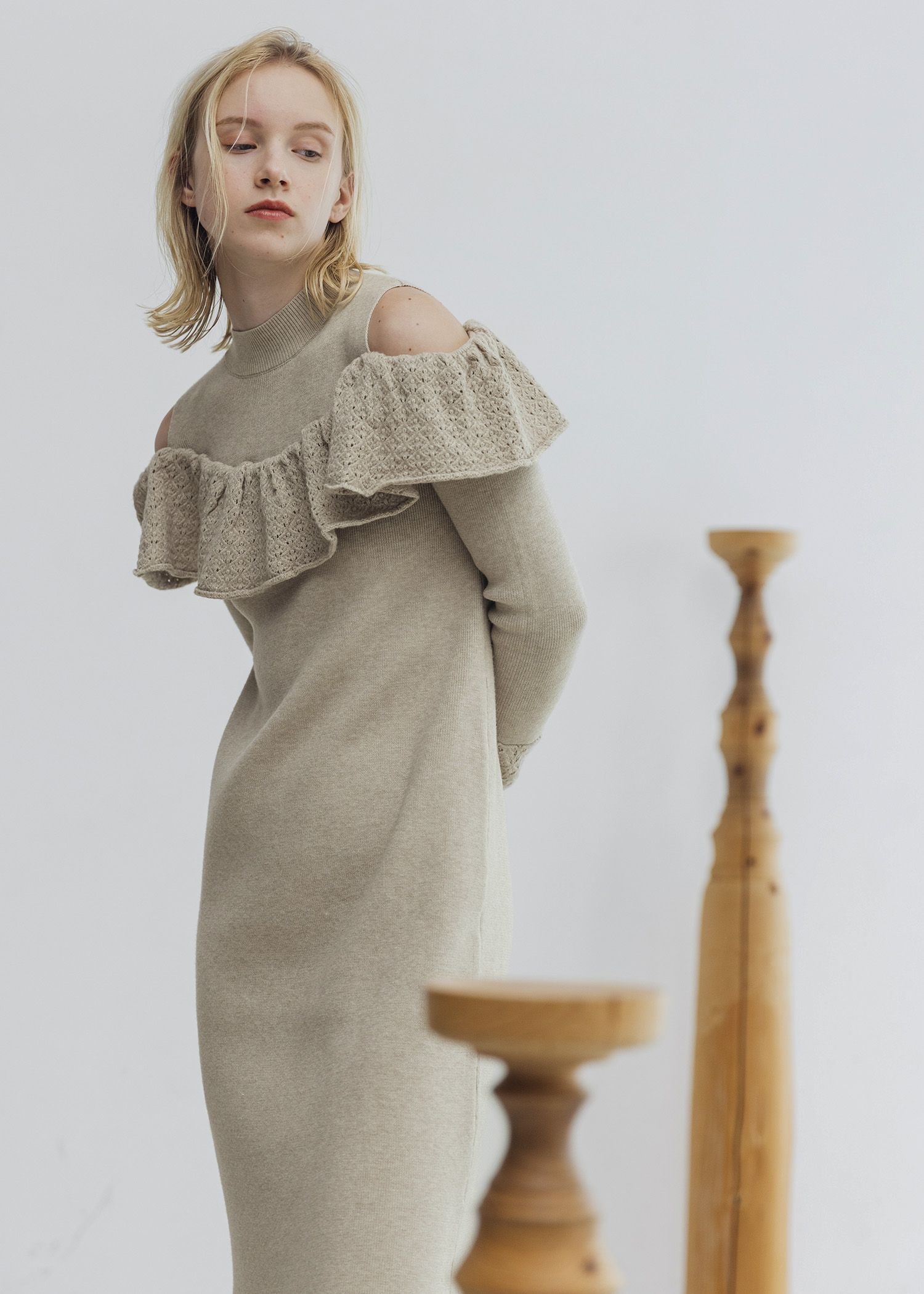 shoulder slit frill mermaid knit OP