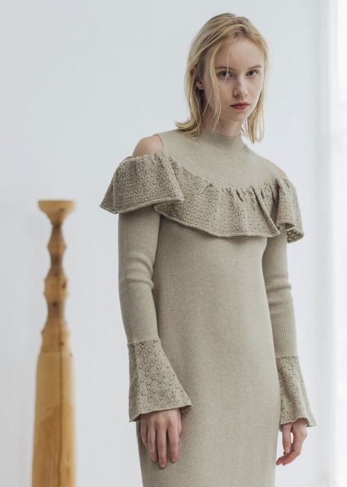 shoulder slit frill mermaid knit OP