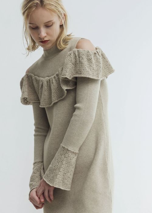 shoulder slit frill mermaid knit OP