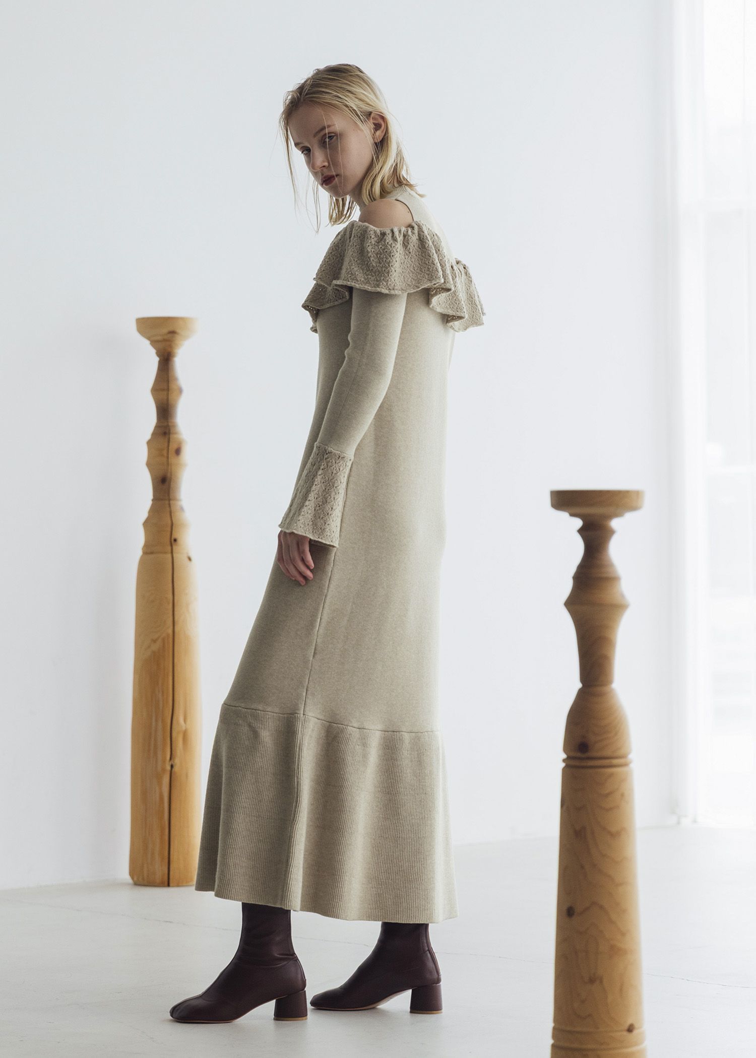 shoulder slit frill mermaid knit OP