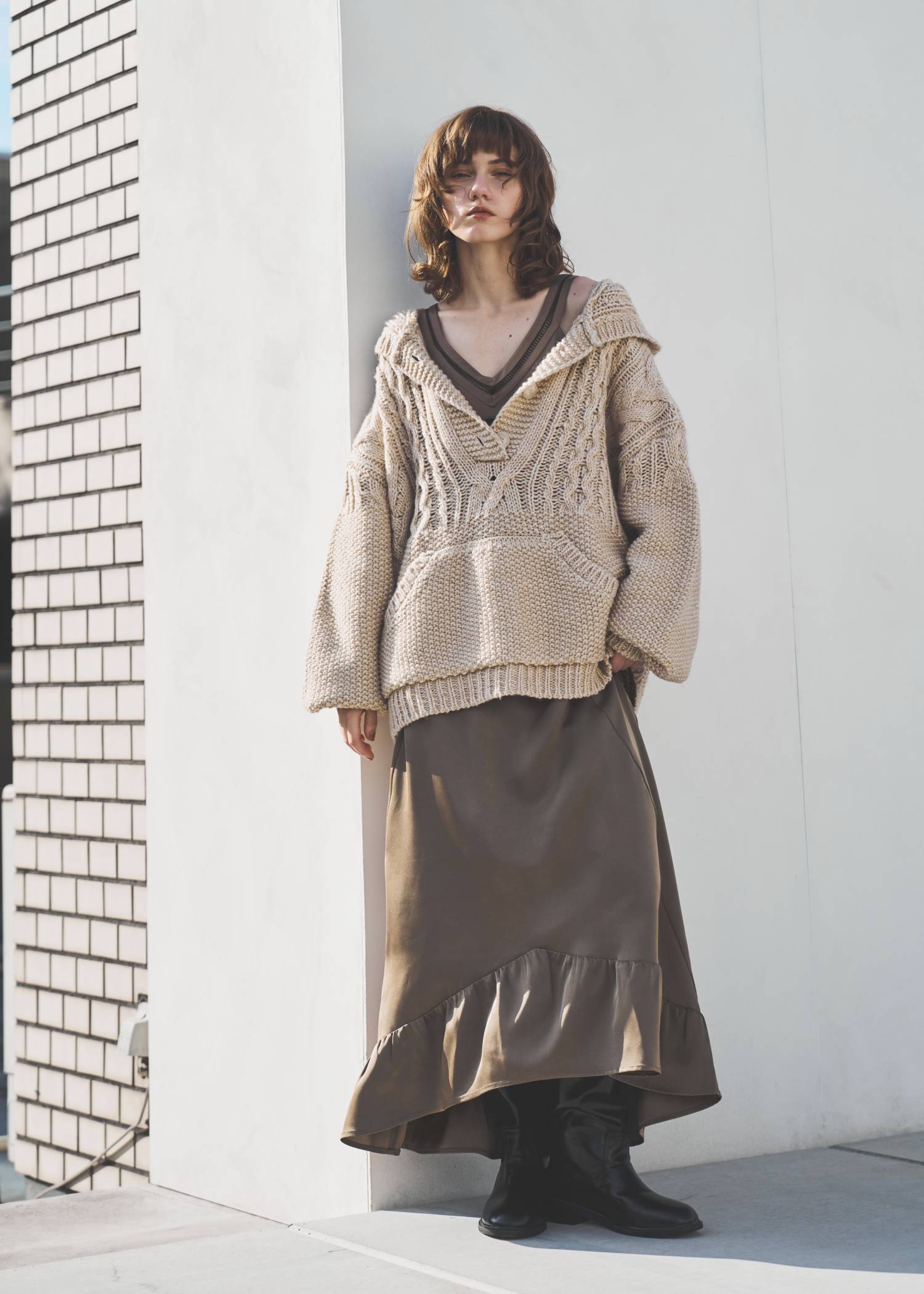 hem flare bicolor lace camisole OP