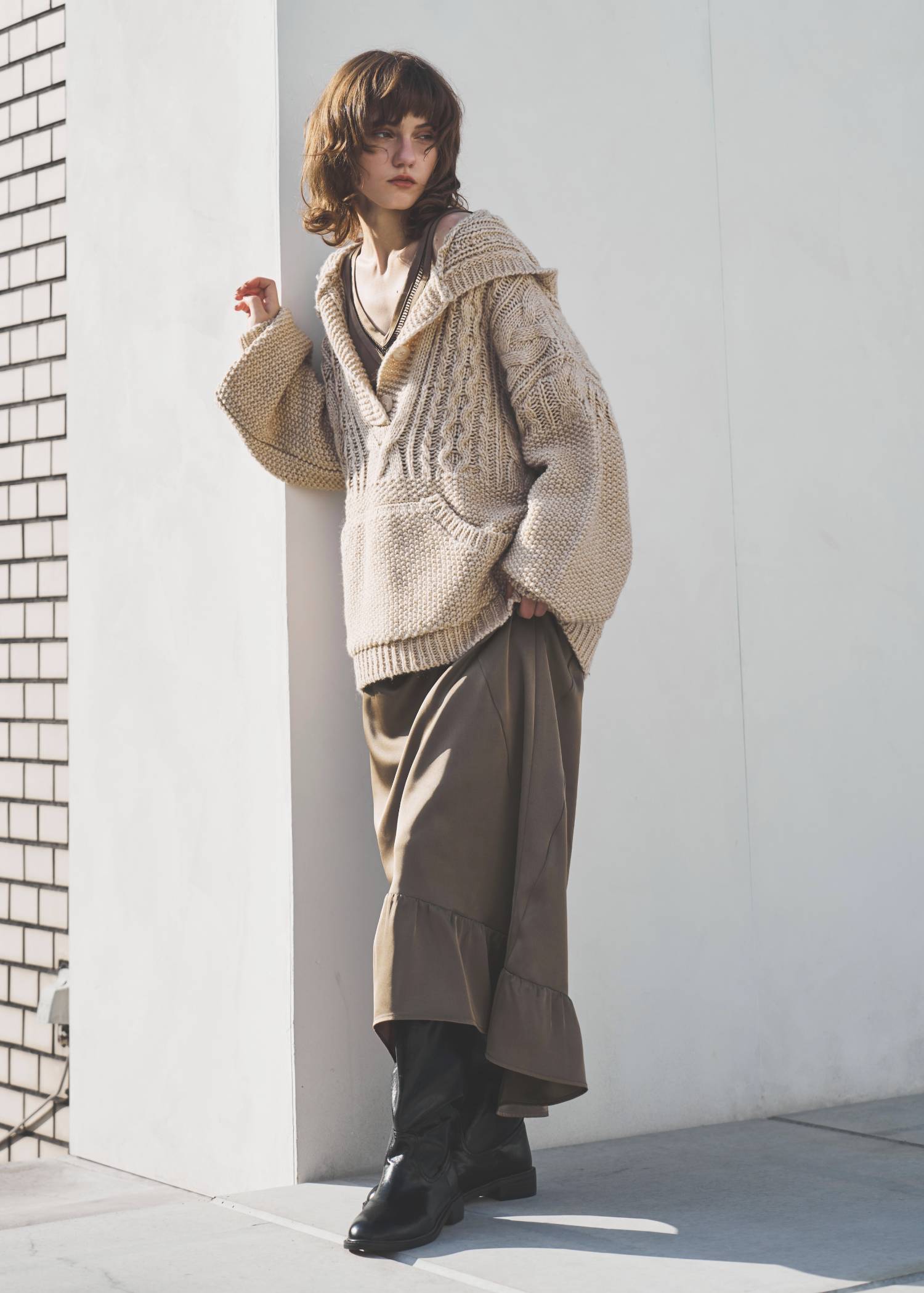 hem flare bicolor lace camisole OP