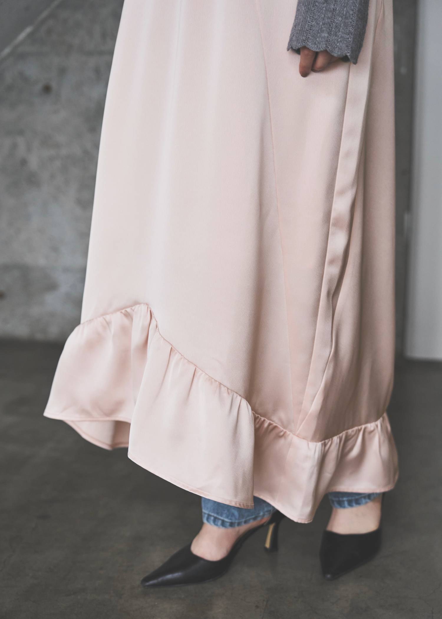 hem flare bicolor lace camisole OP