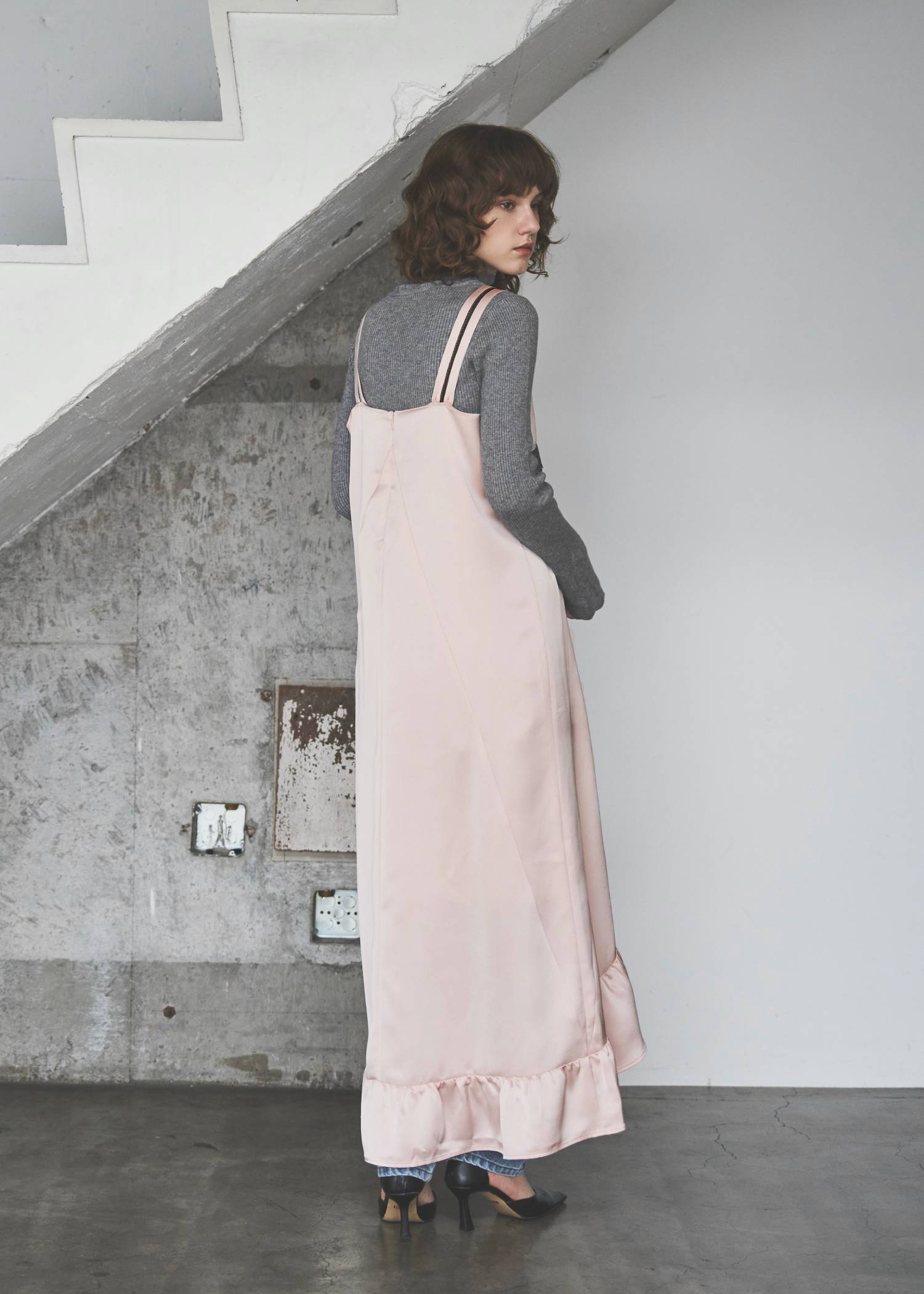 hem flare bicolor lace camisole OP