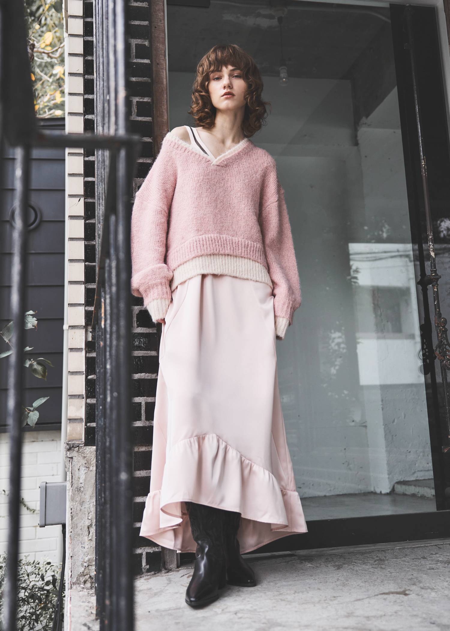 hem flare bicolor lace camisole OP