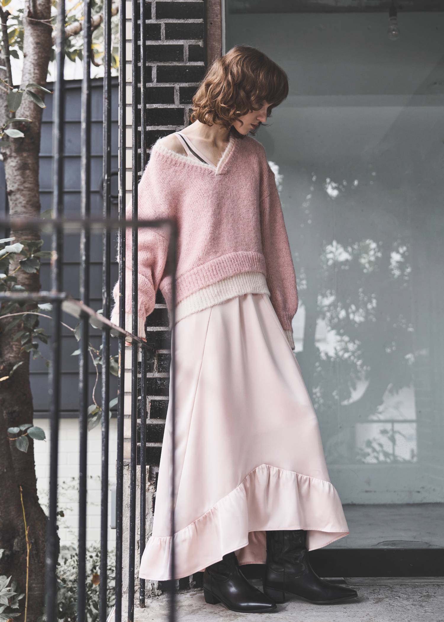 hem flare bicolor lace camisole OP