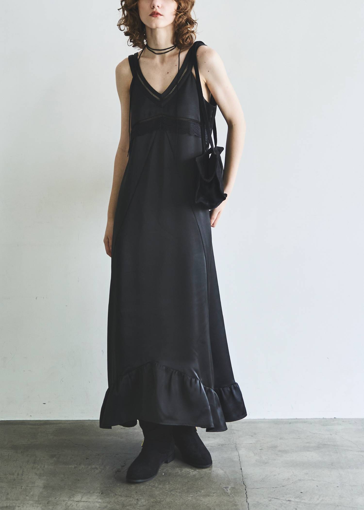 hem flare bicolor lace camisole OP