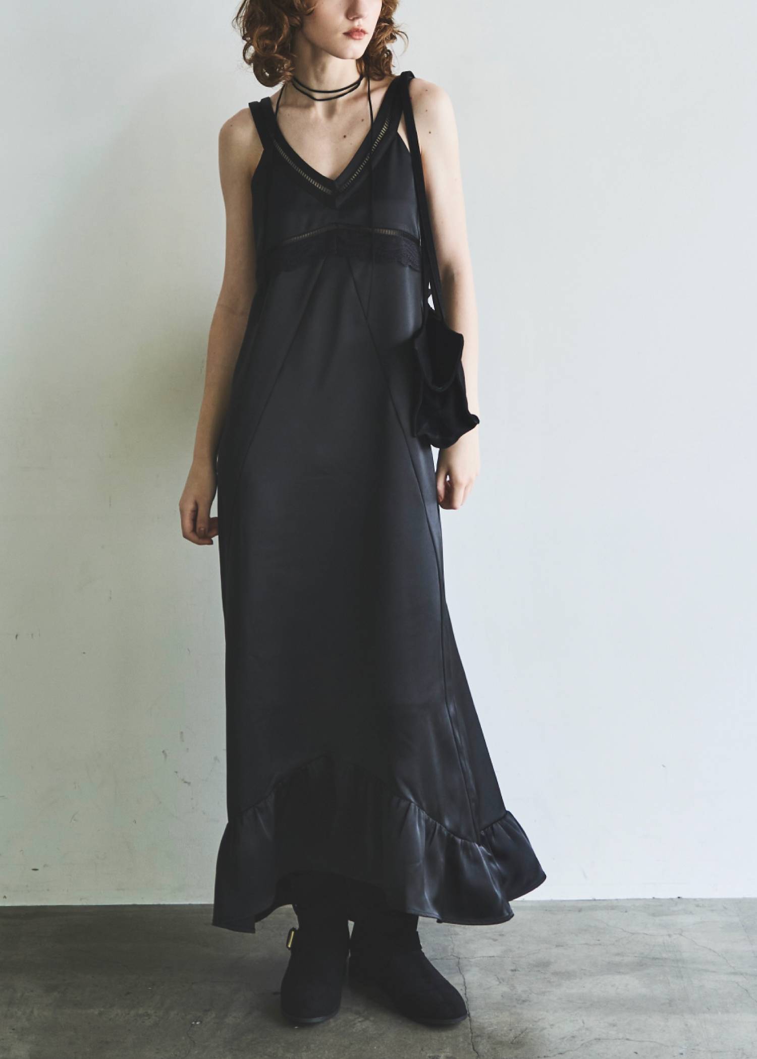 hem flare bicolor lace camisole OP