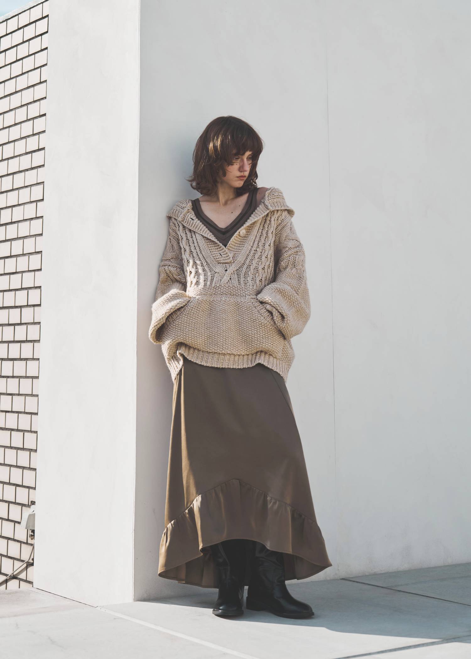 hem flare bicolor lace camisole OP