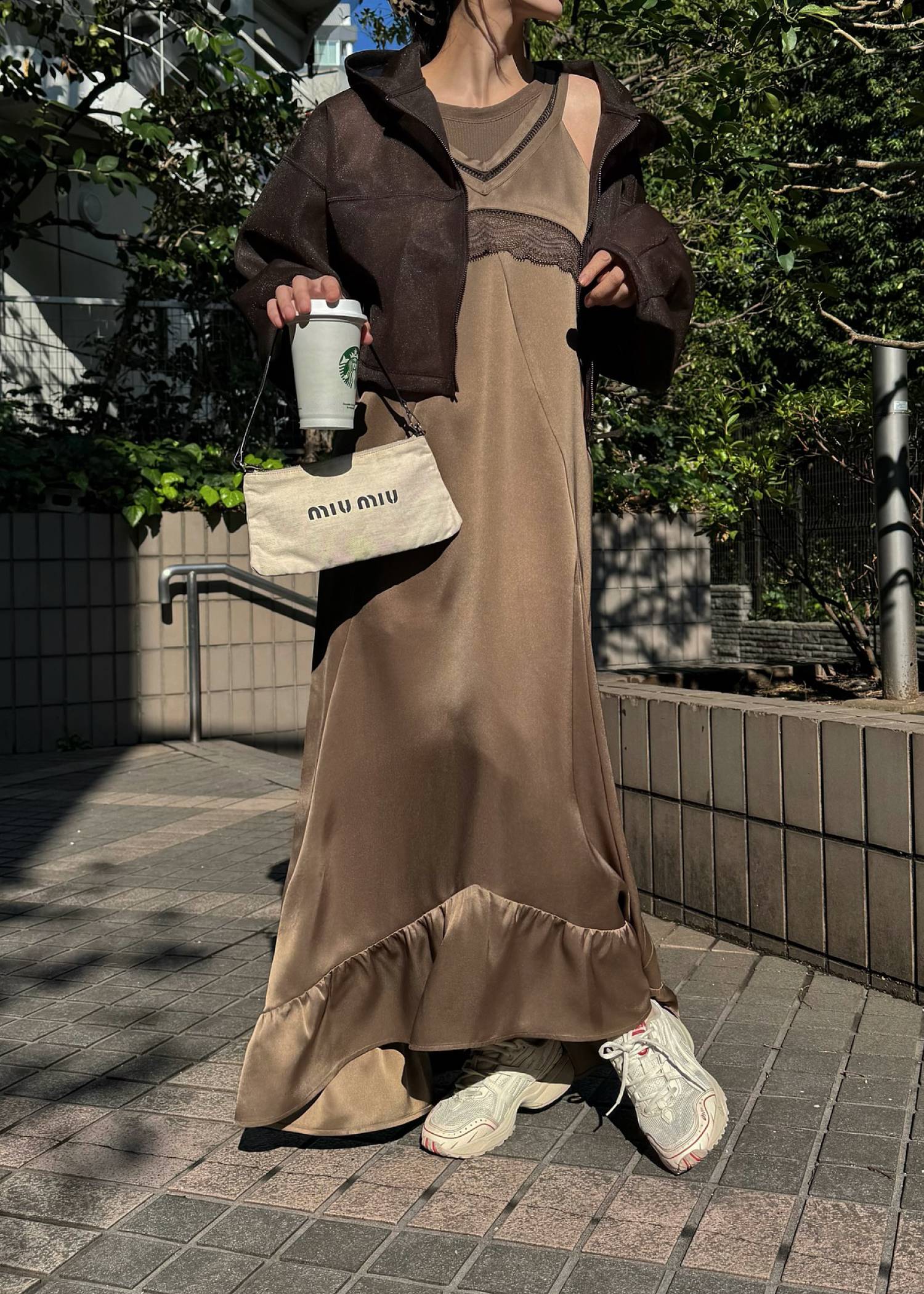 hem flare bicolor lace camisole OP