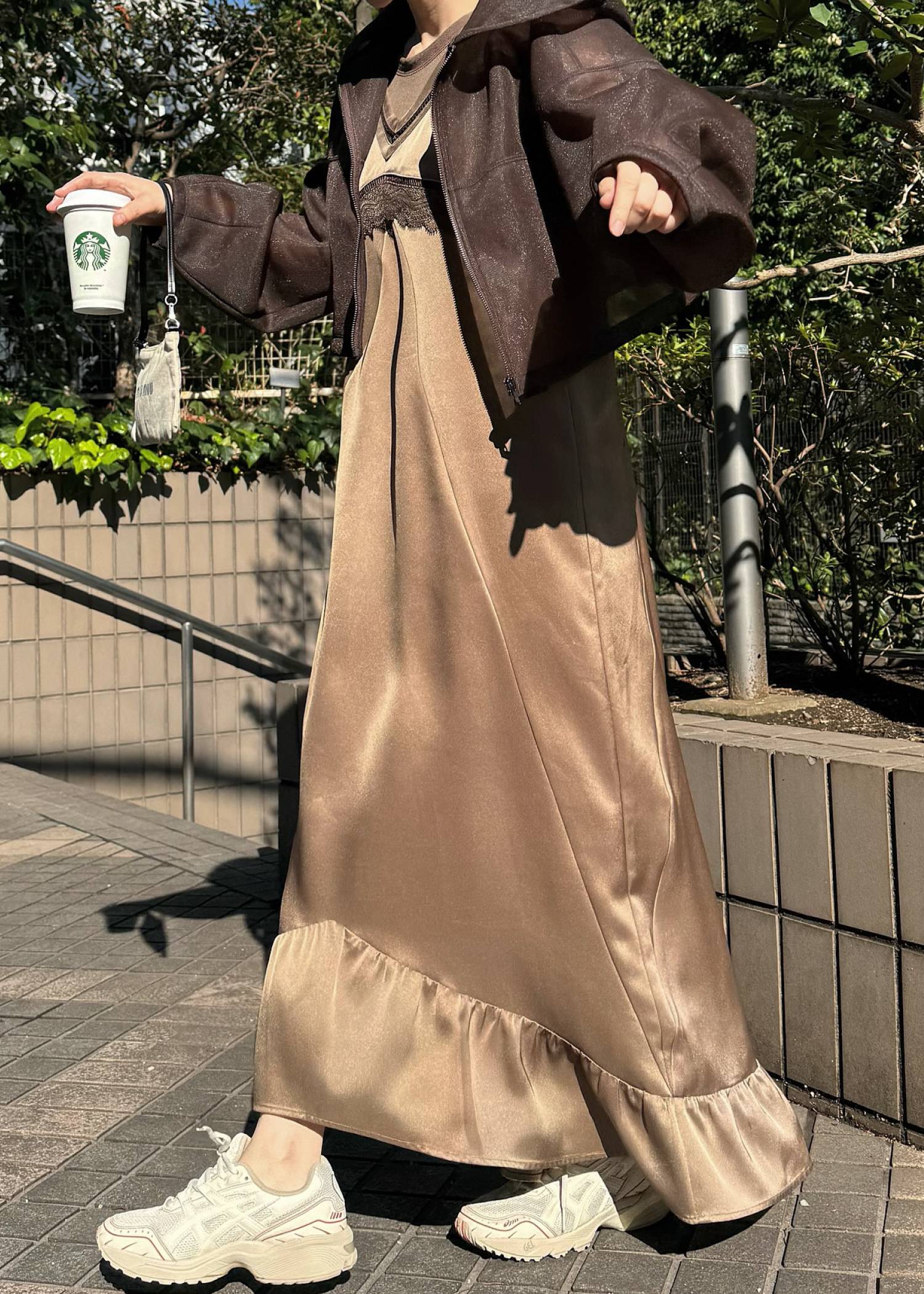 hem flare bicolor lace camisole OP