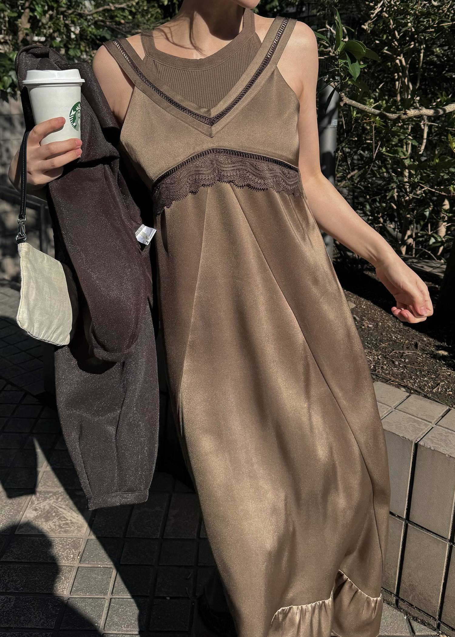 hem flare bicolor lace camisole OP