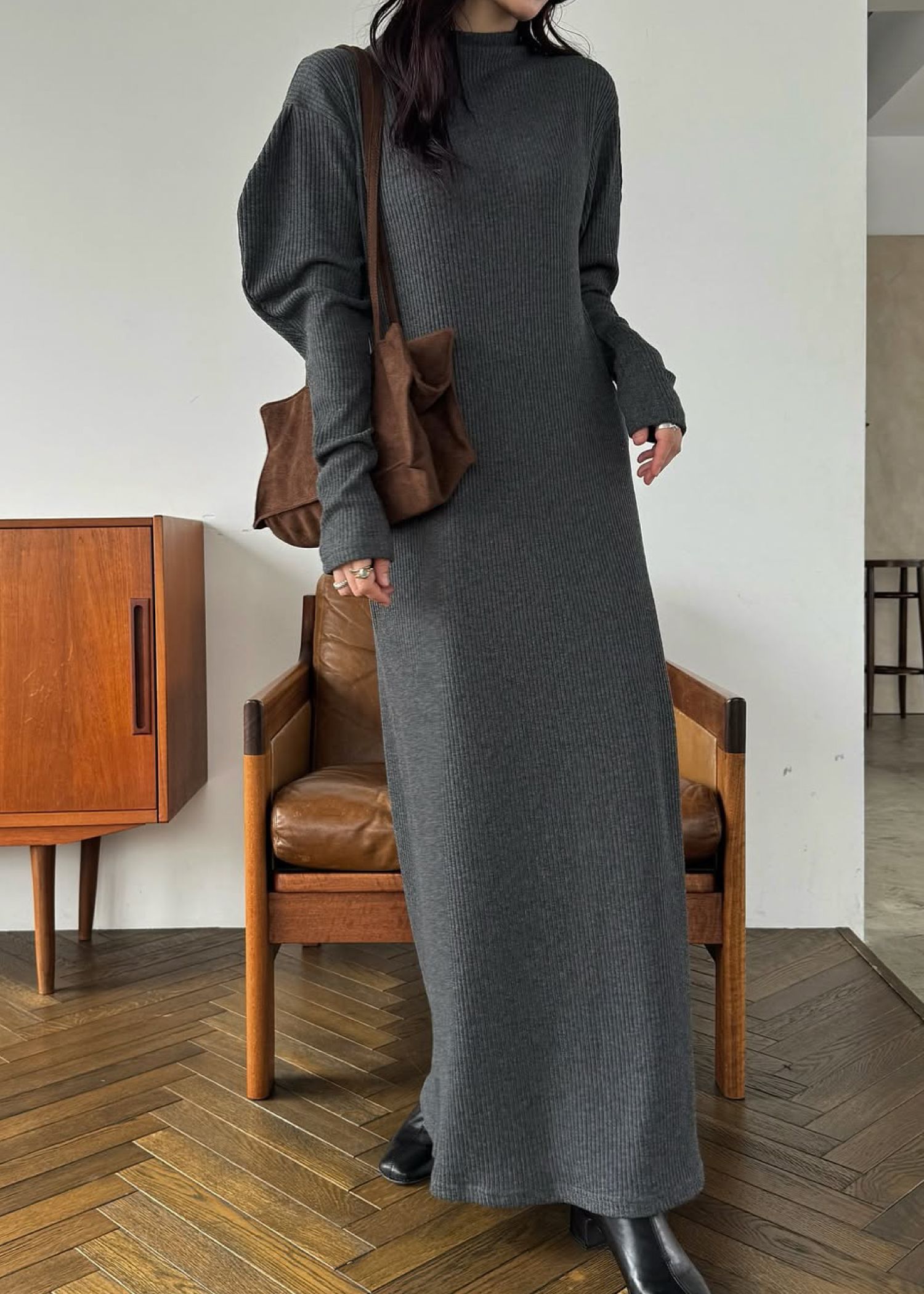 volume sleeve high neck rib OP