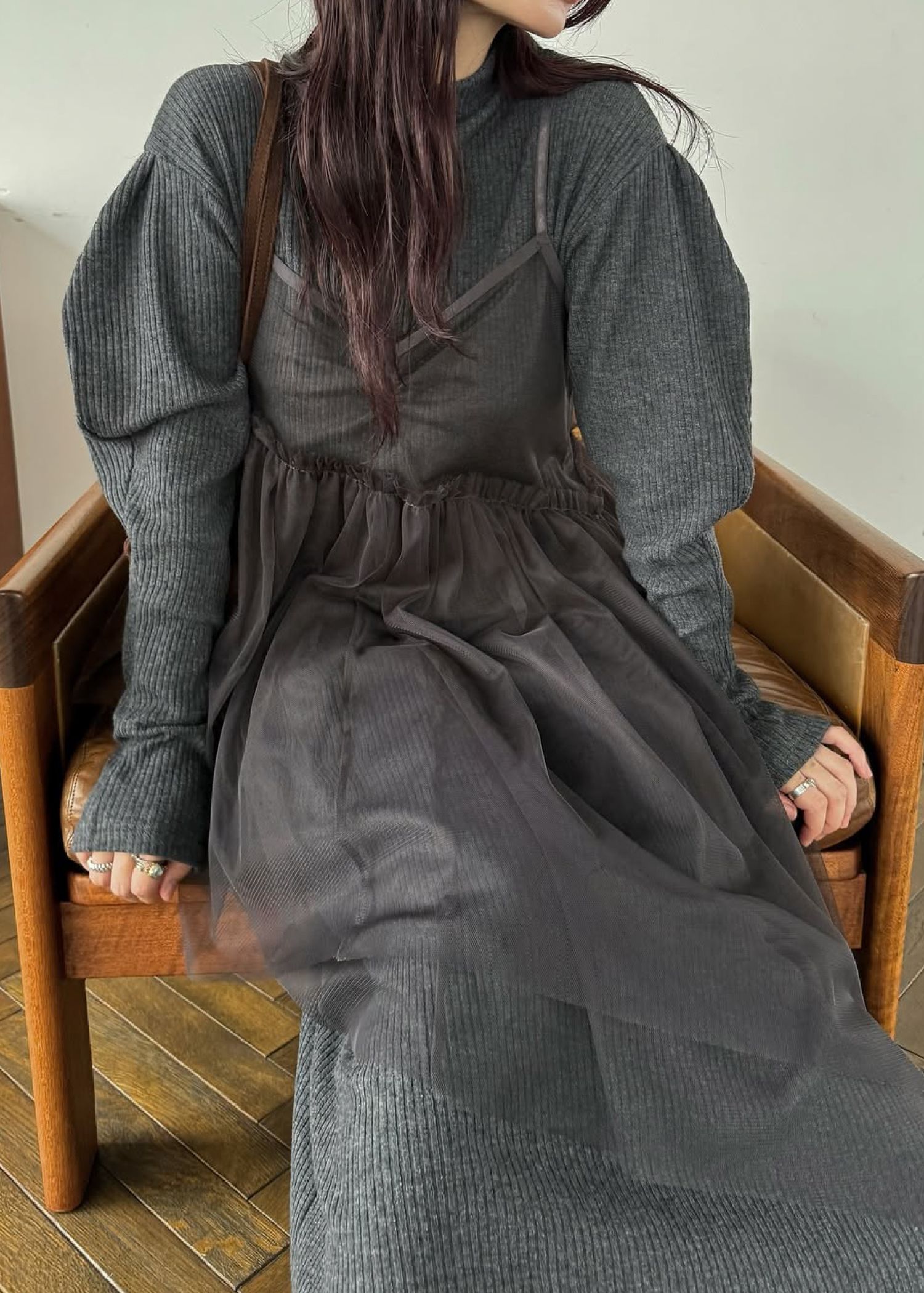 volume sleeve high neck rib OP