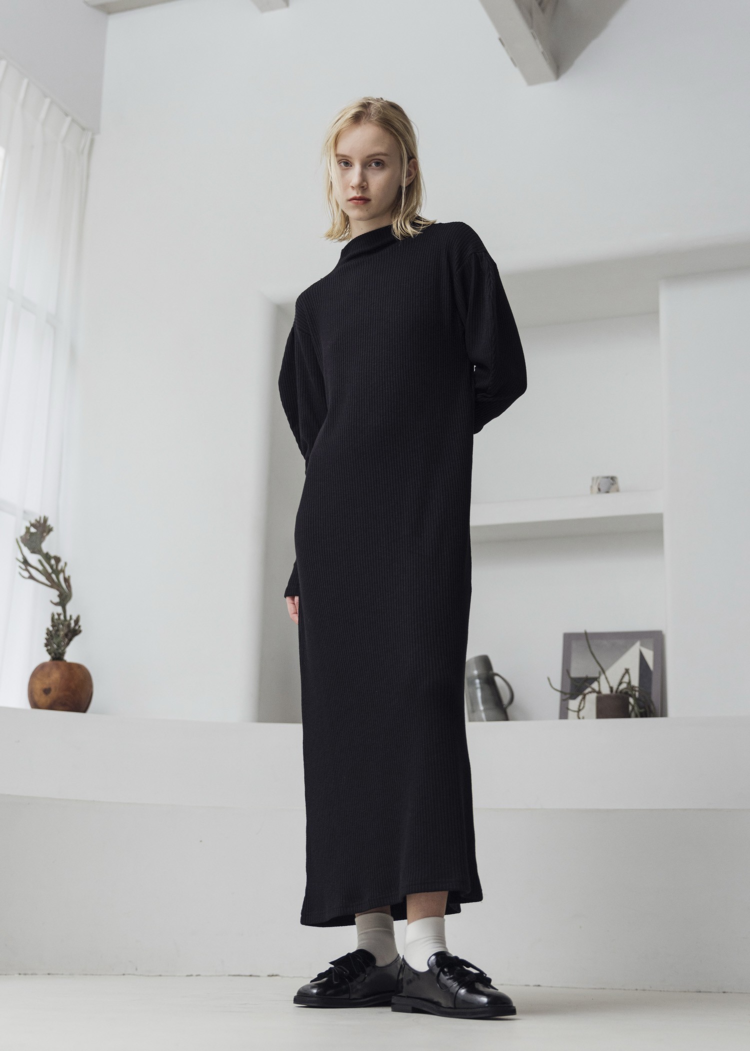 volume sleeve high neck rib OP