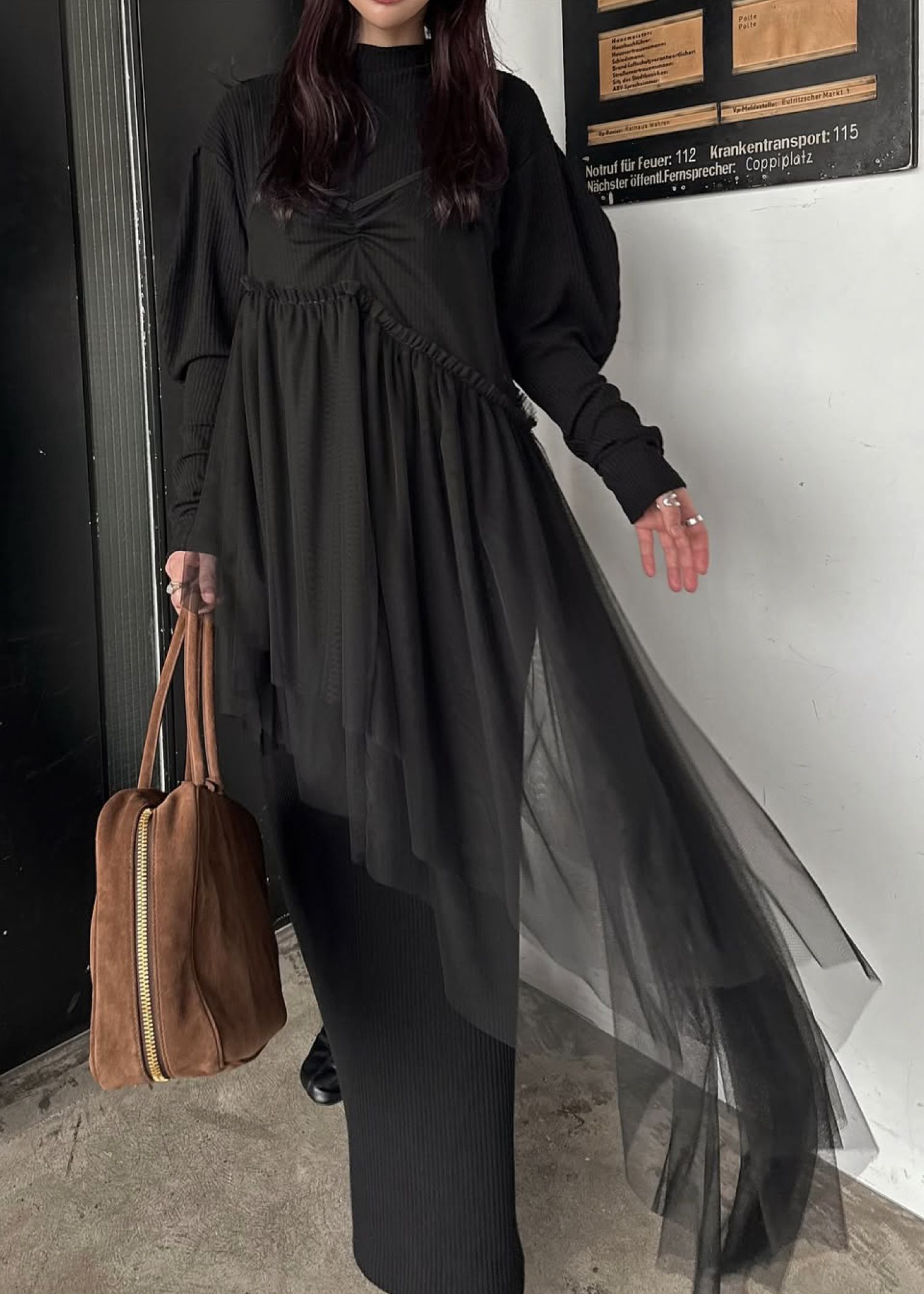 volume sleeve high neck rib OP