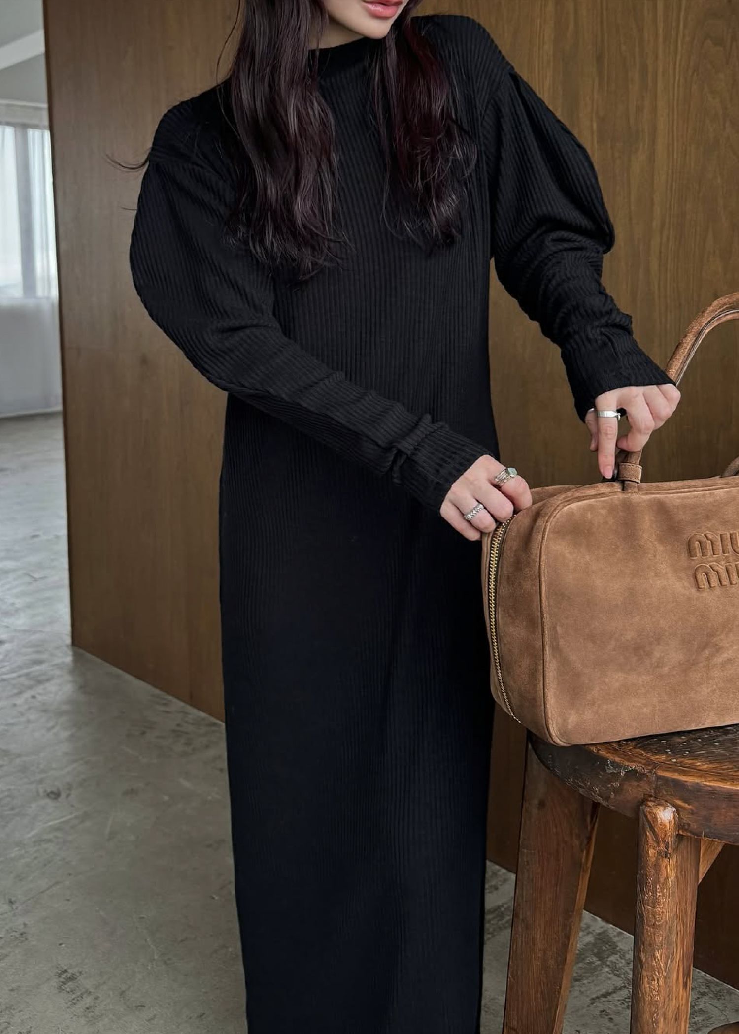 volume sleeve high neck rib OP