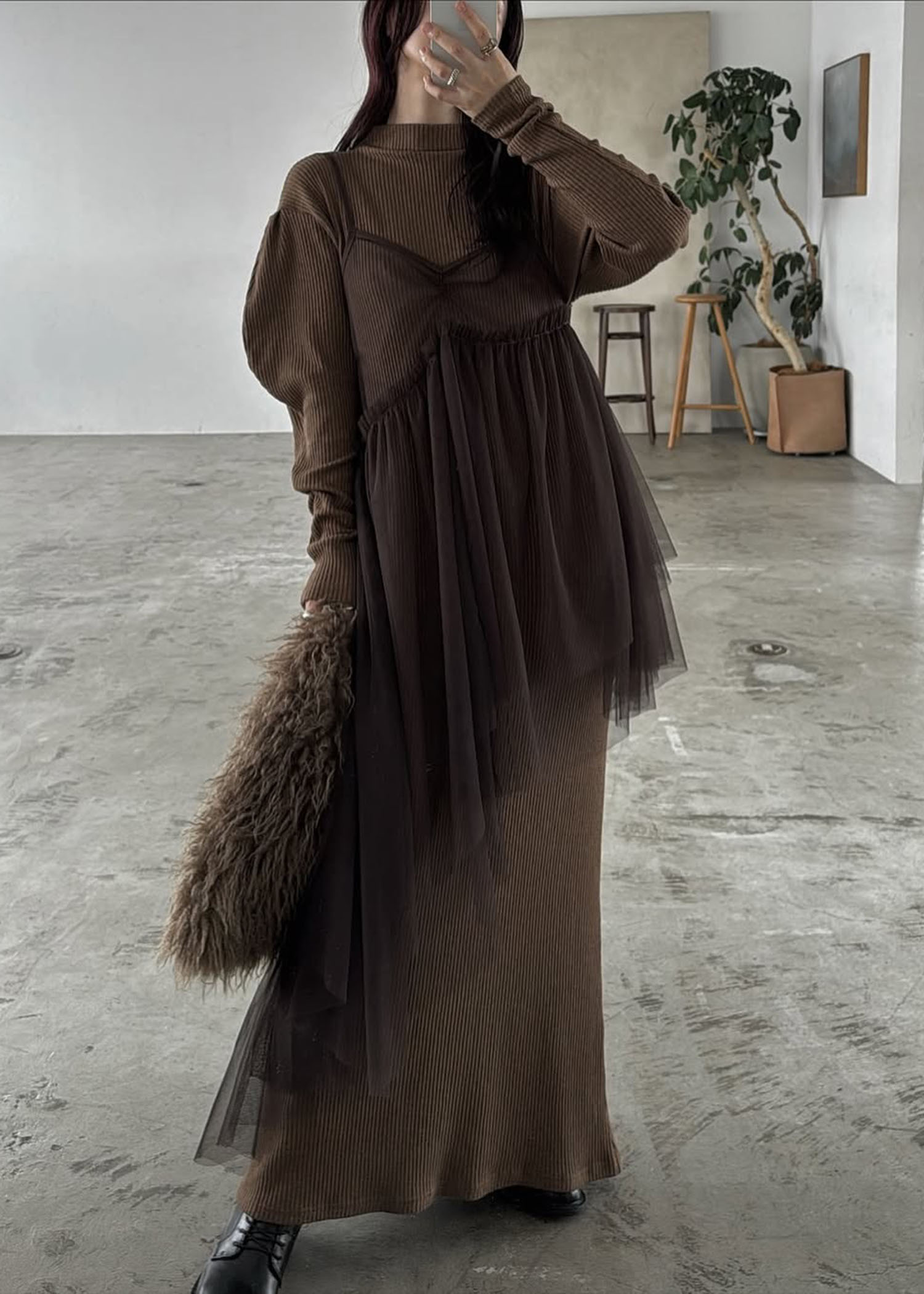 asymmetry layered tulle cami OP