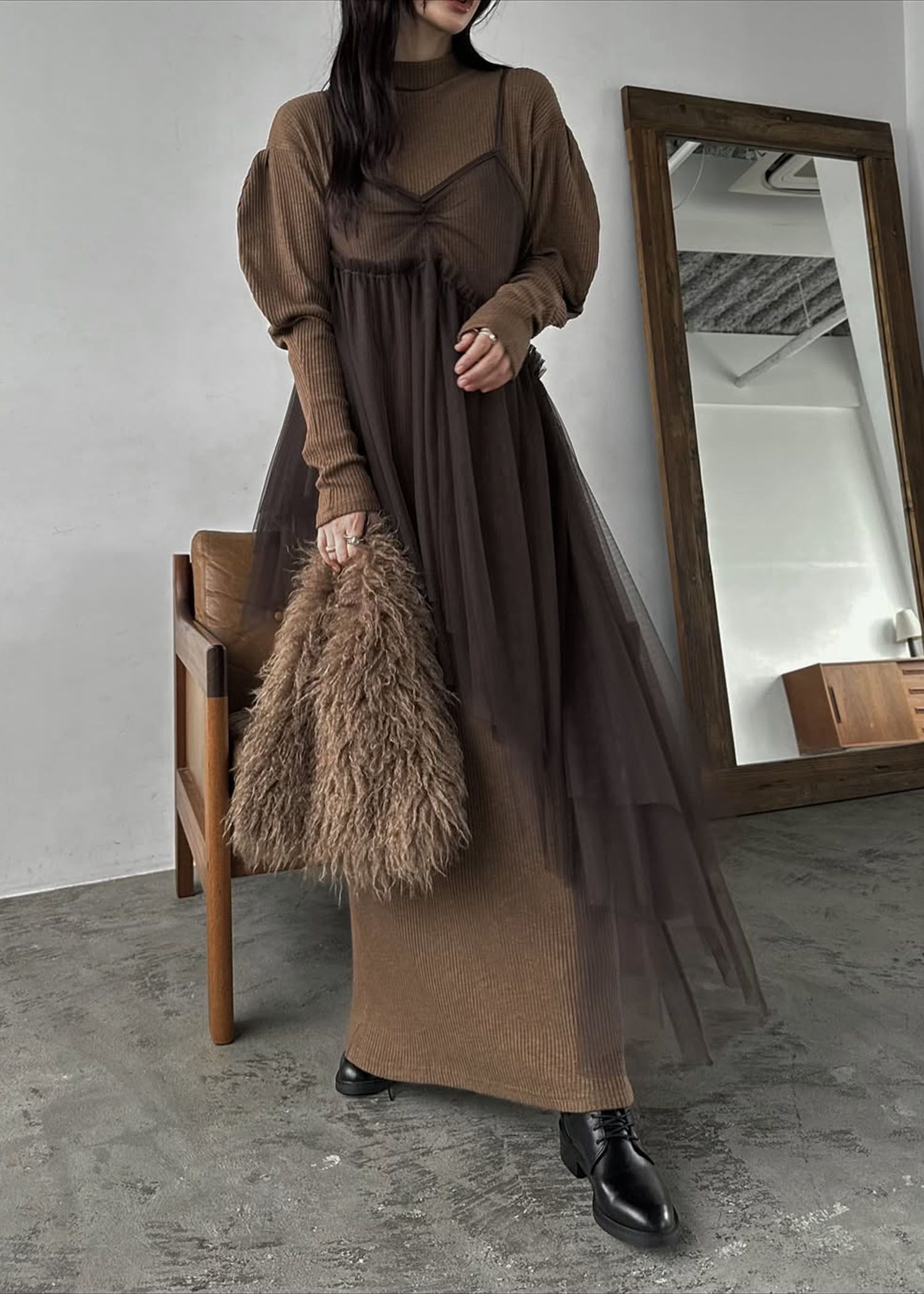 asymmetry layered tulle cami OP