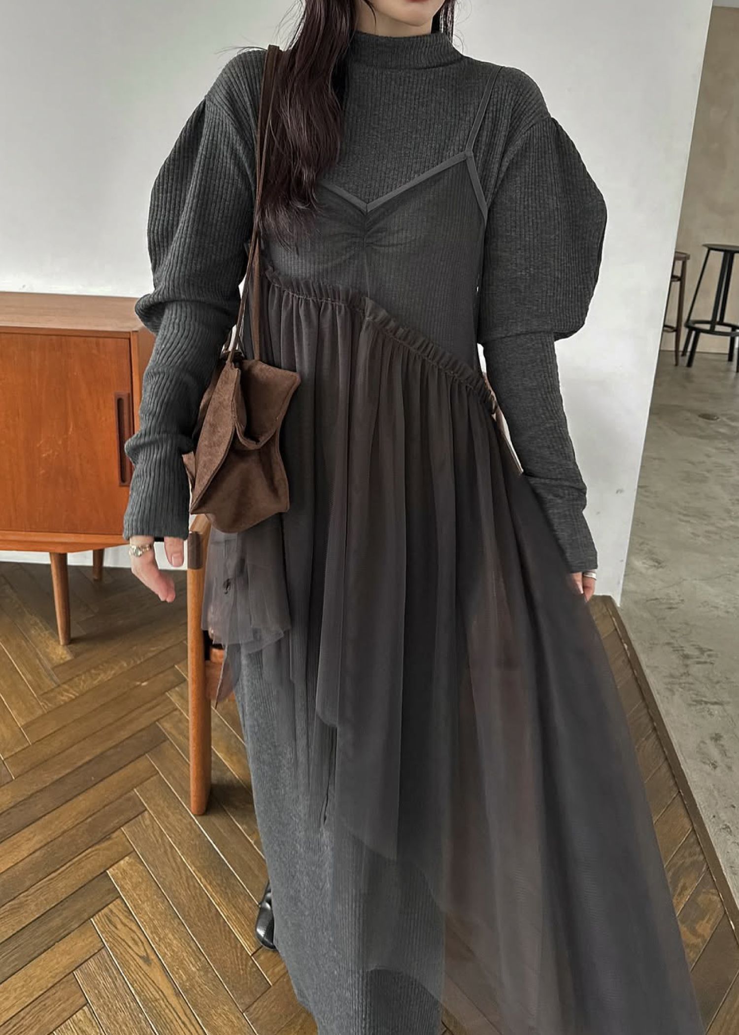 asymmetry layered tulle cami OP