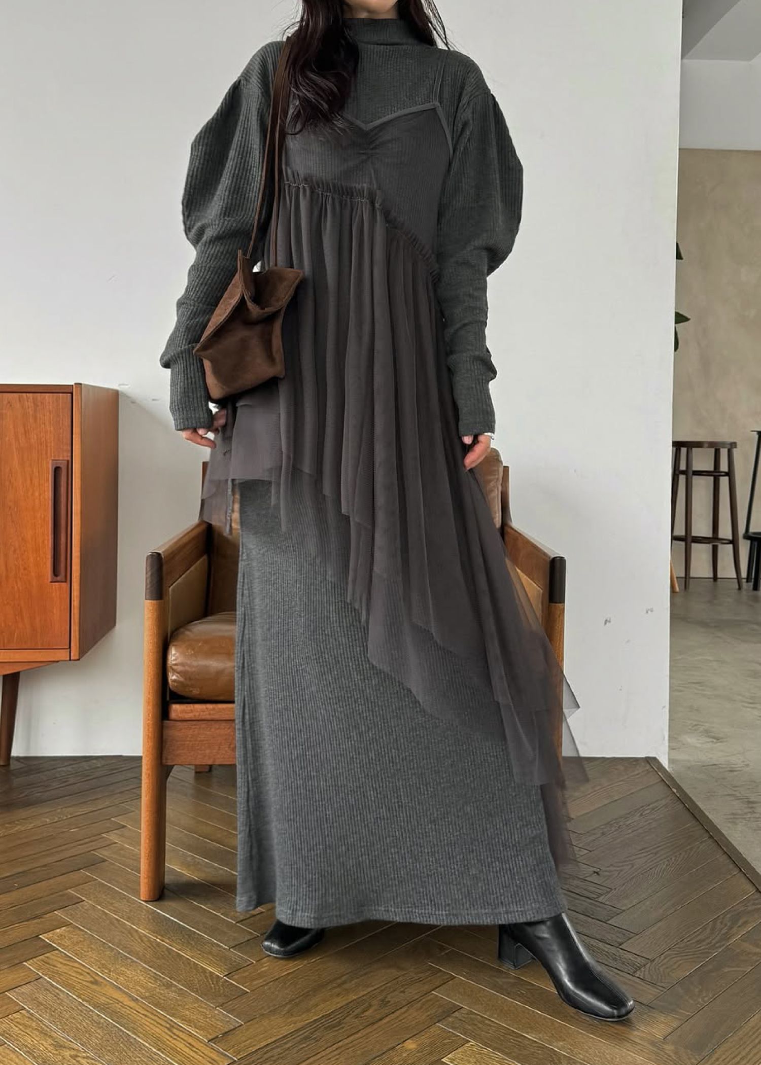 asymmetry layered tulle cami OP