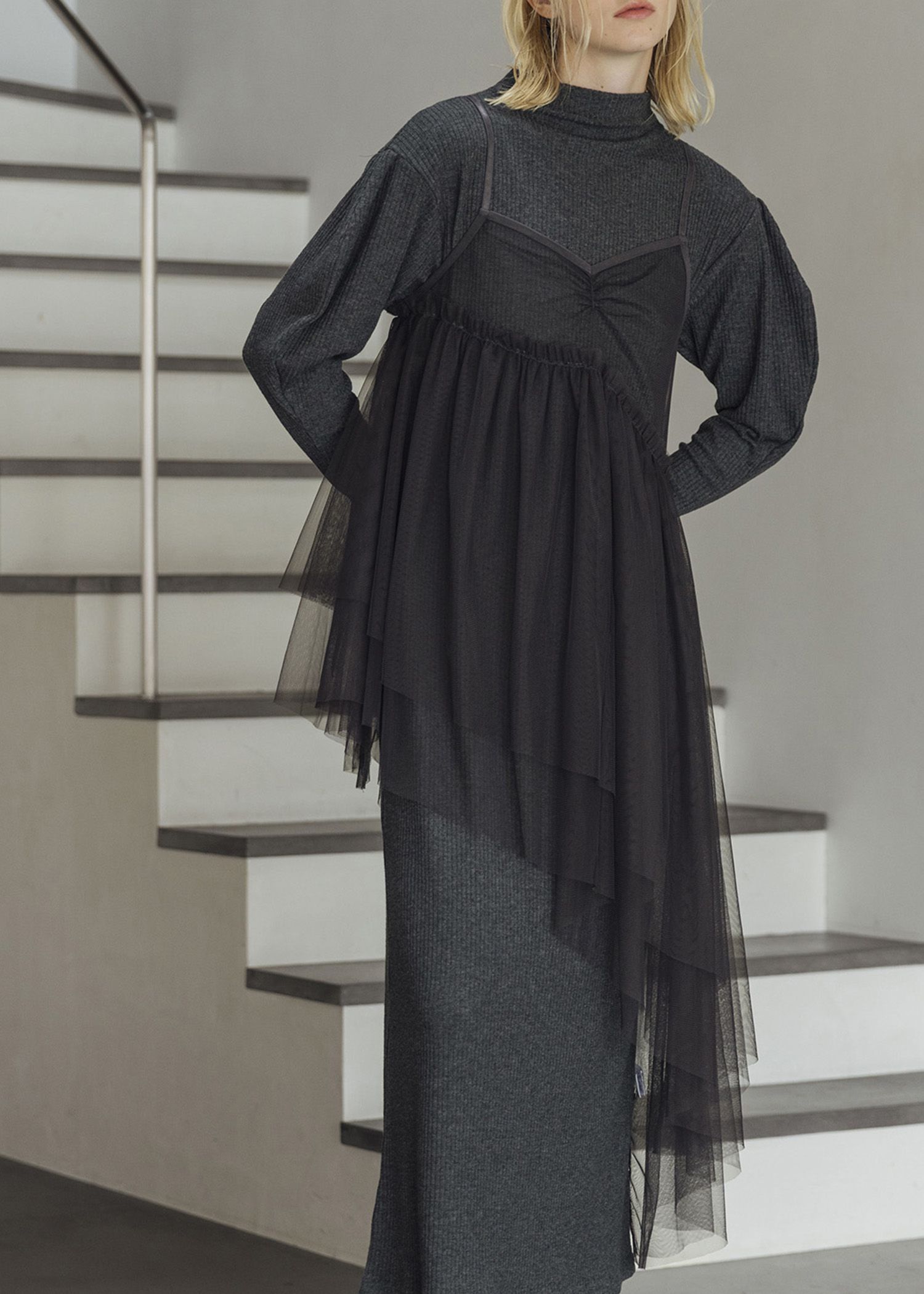 asymmetry layered tulle cami OP