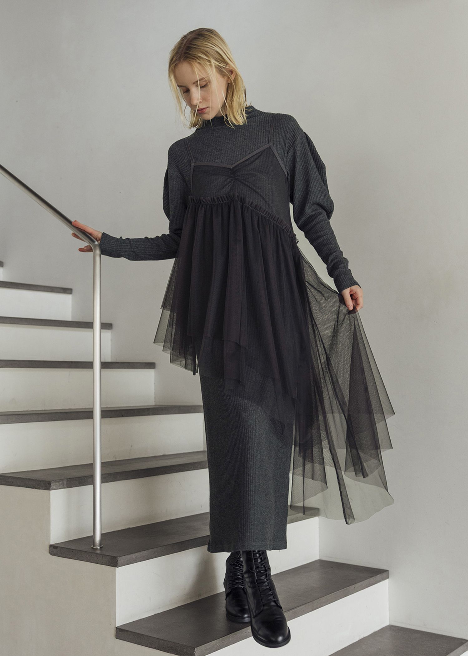 asymmetry layered tulle cami OP