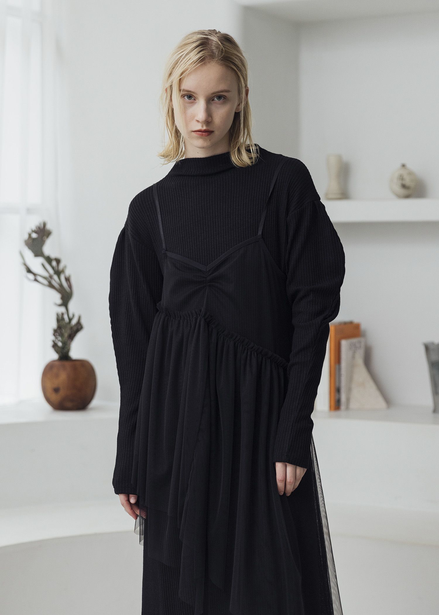 asymmetry layered tulle cami OP