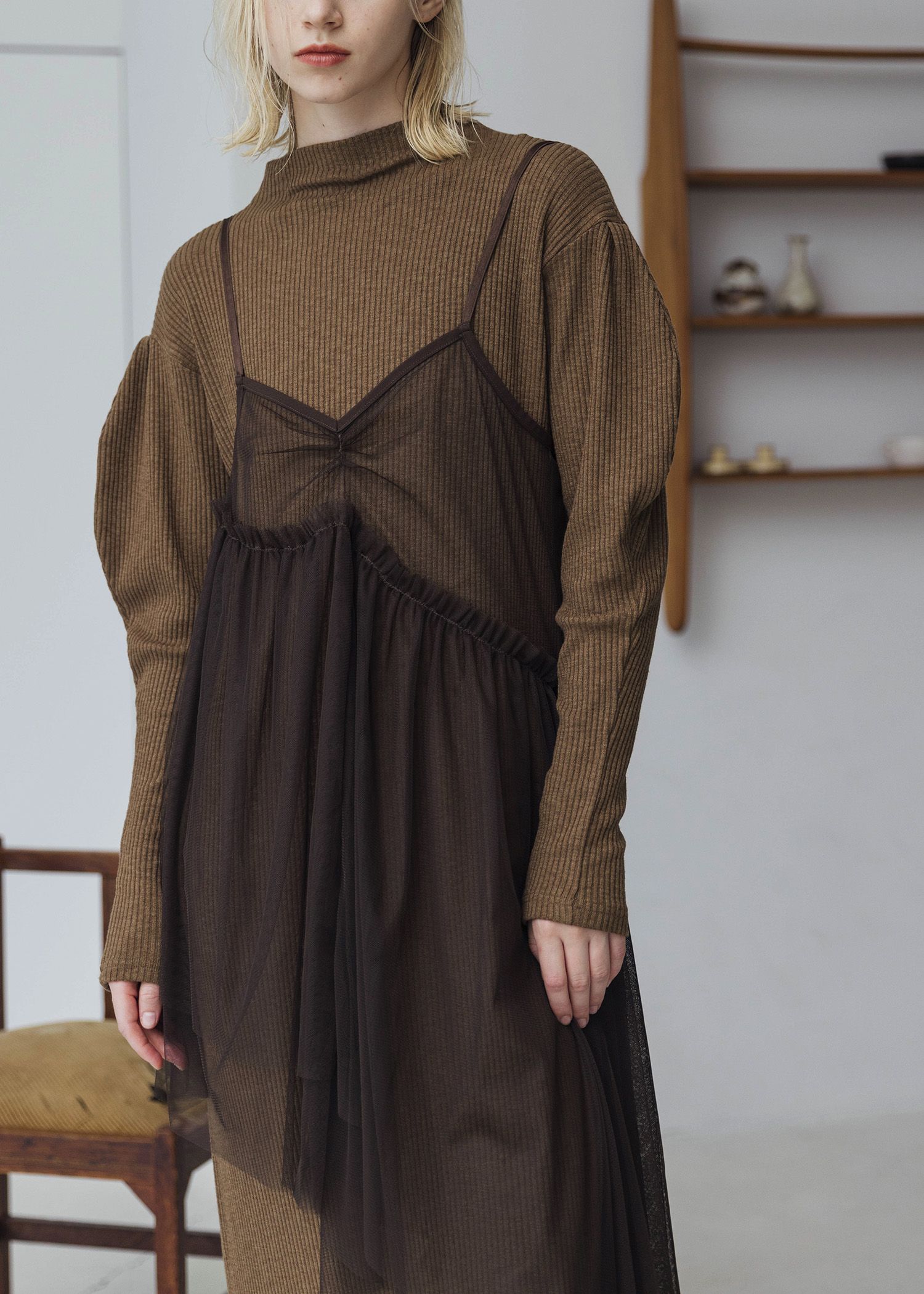 asymmetry layered tulle cami OP