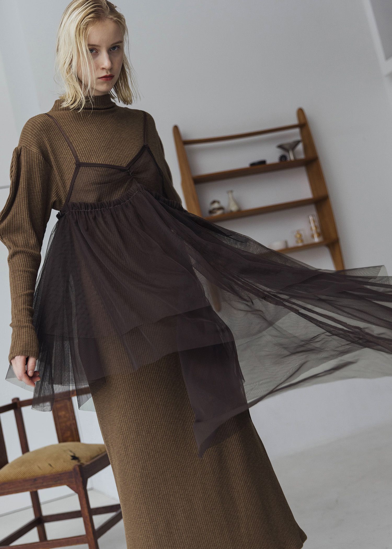 asymmetry layered tulle cami OP