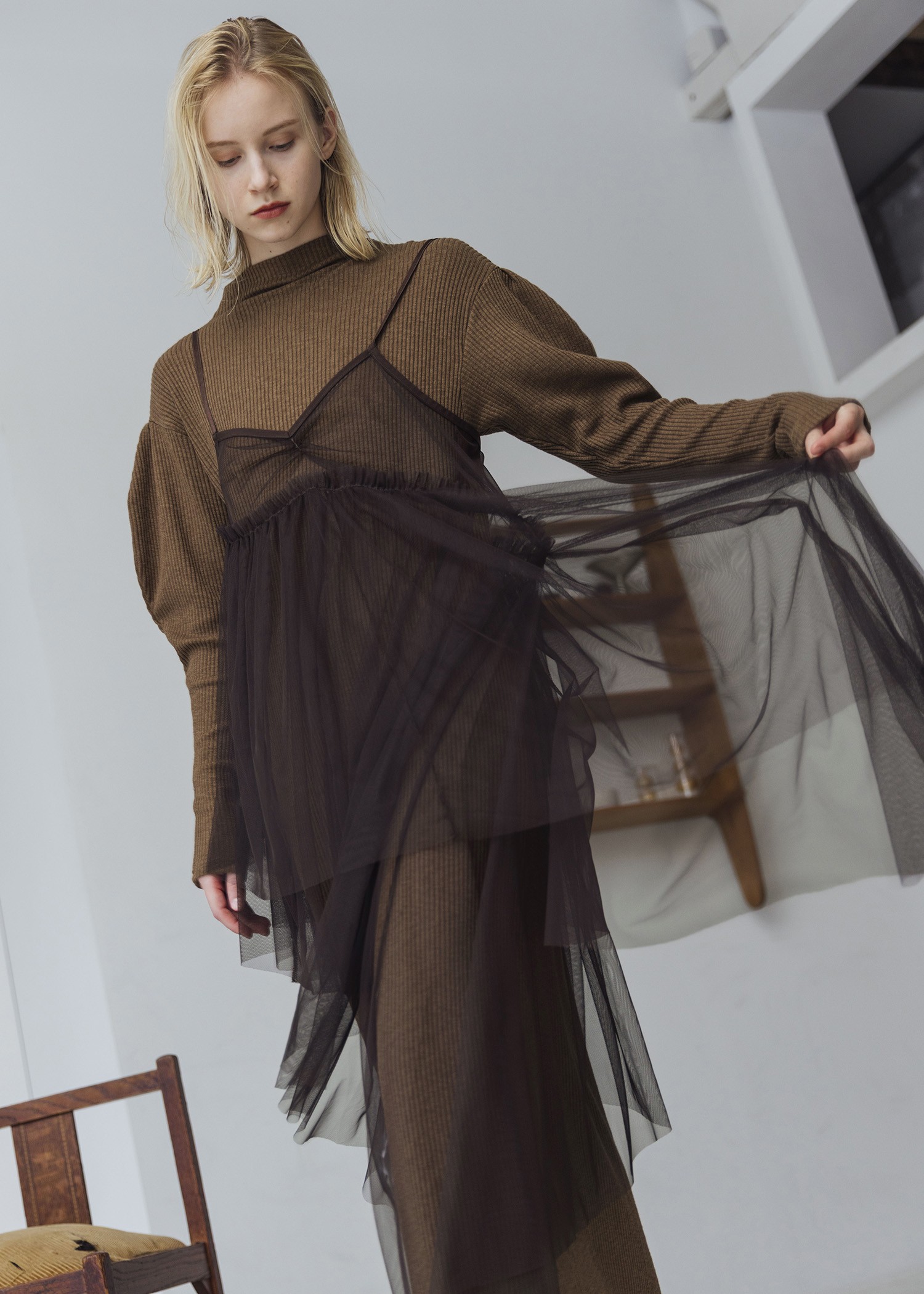 asymmetry layered tulle cami OP