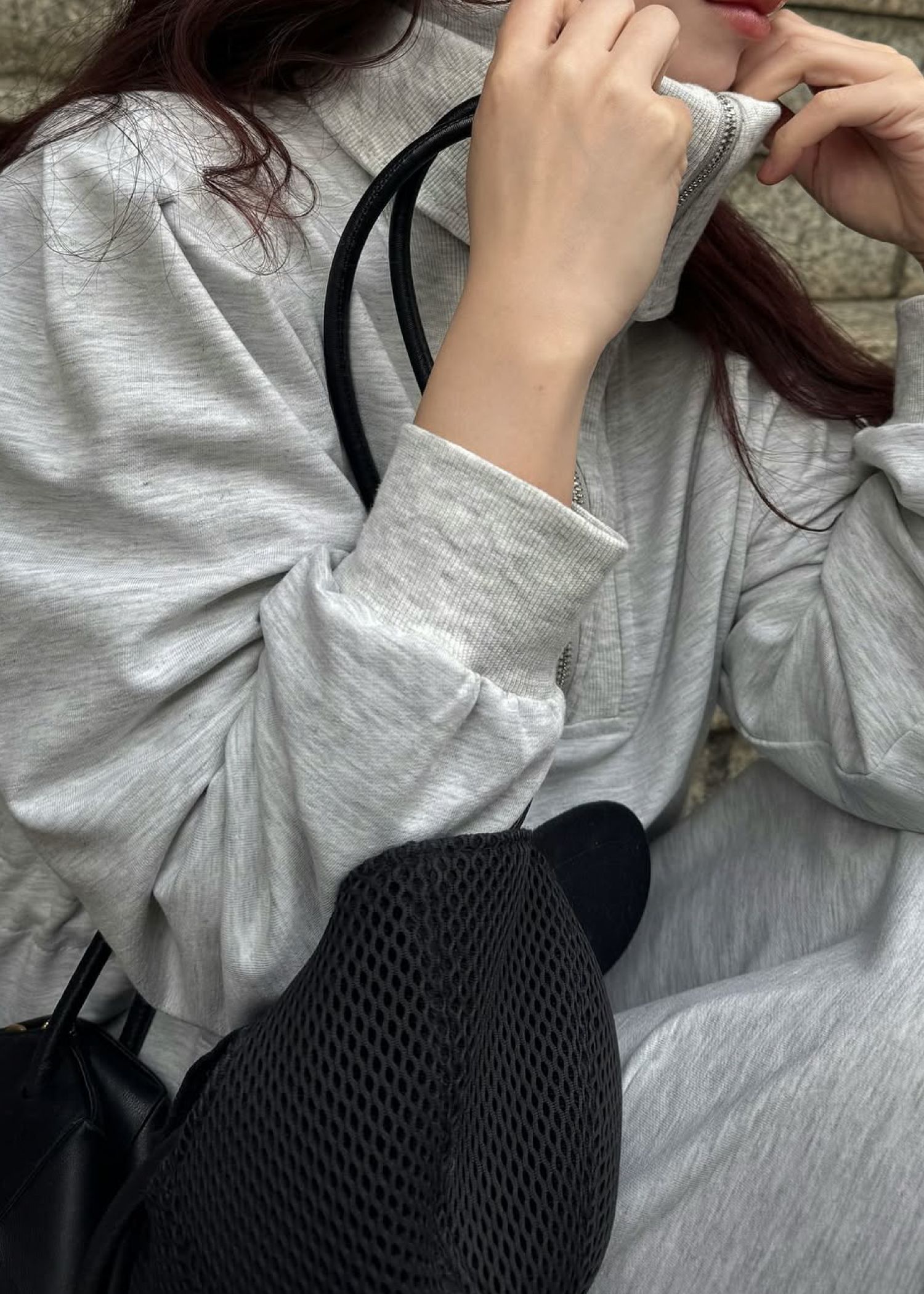 half zip waist drawstring sweat OP