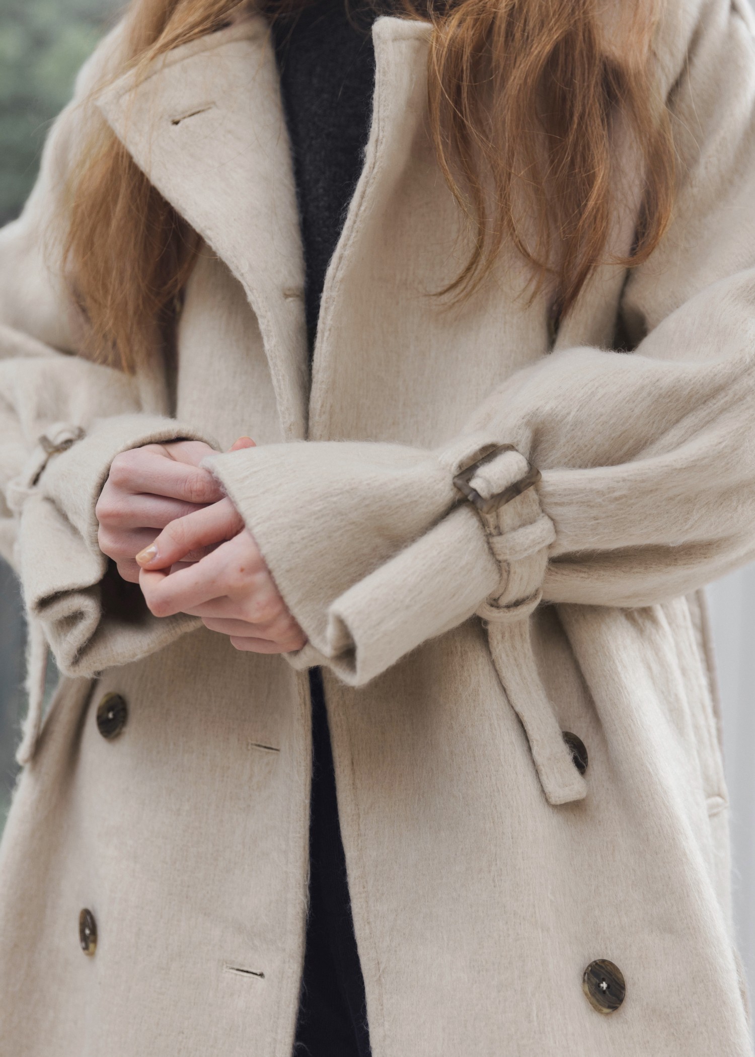 shaggy volume sleeve trench long coat