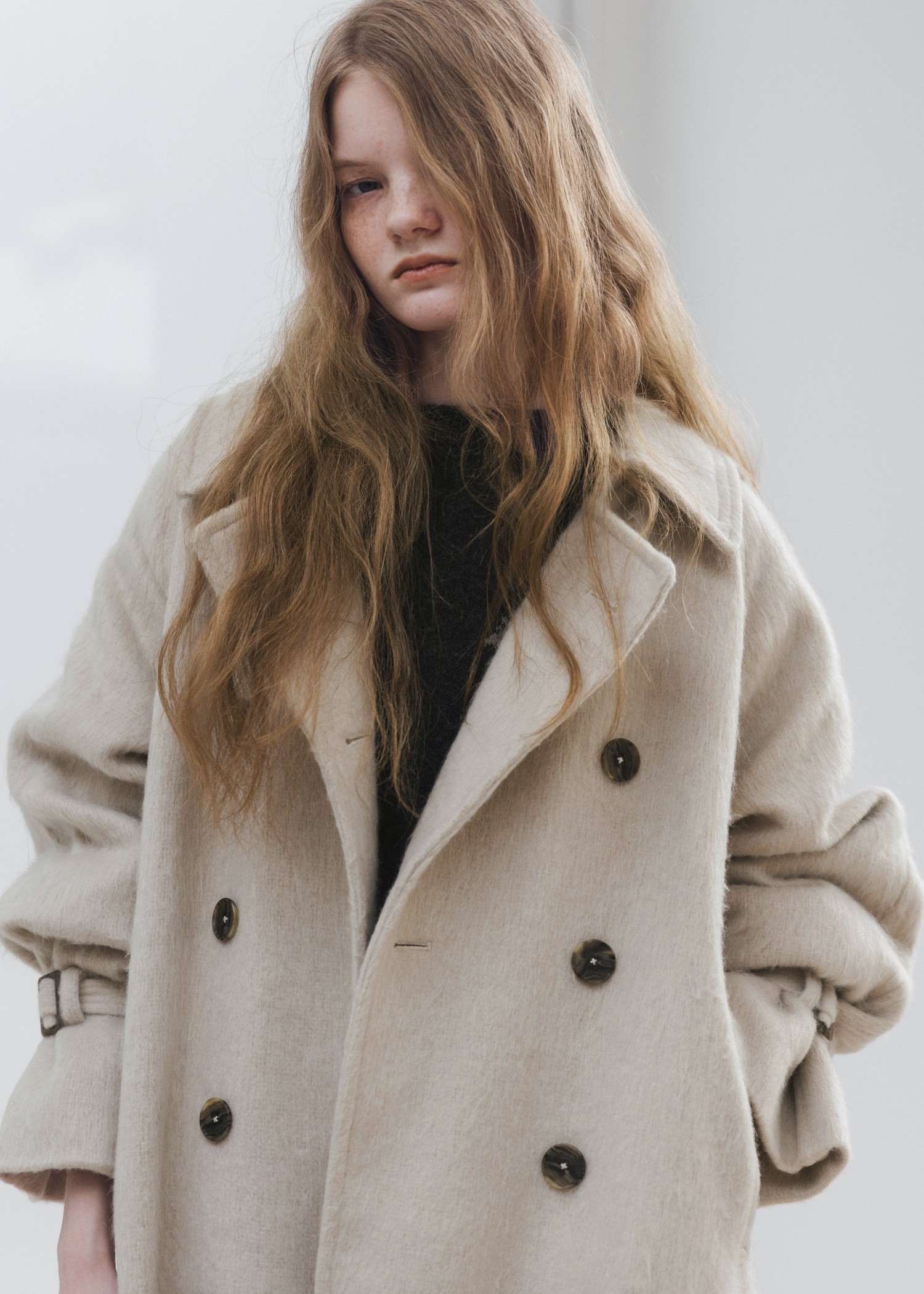 shaggy volume sleeve trench long coat