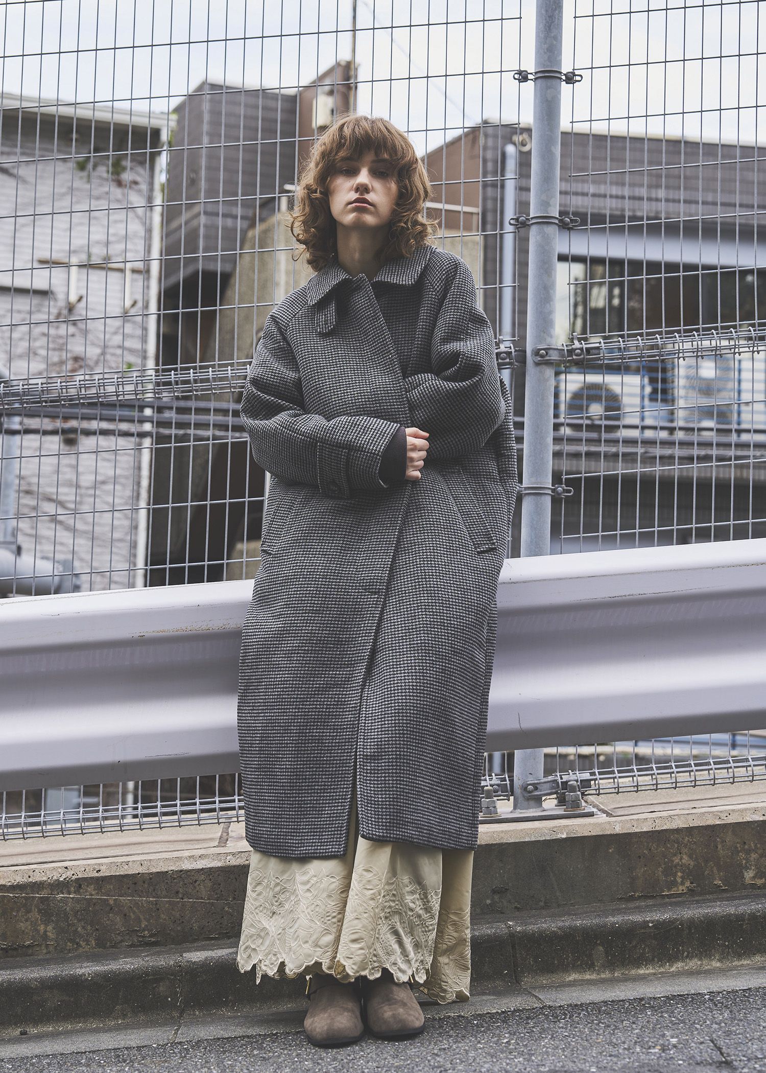 hound tooth soutien collar quilting coat