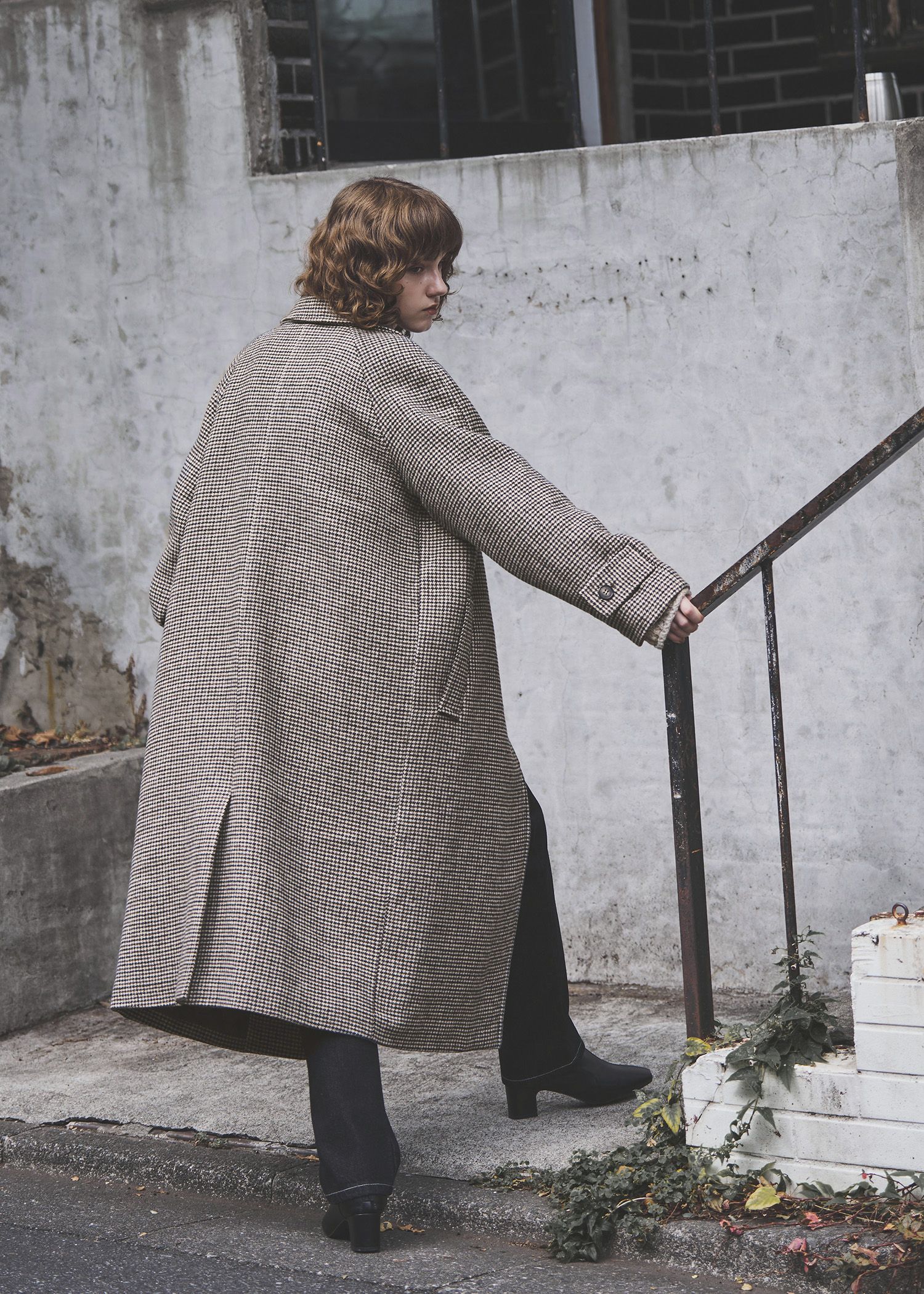 hound tooth soutien collar quilting coat