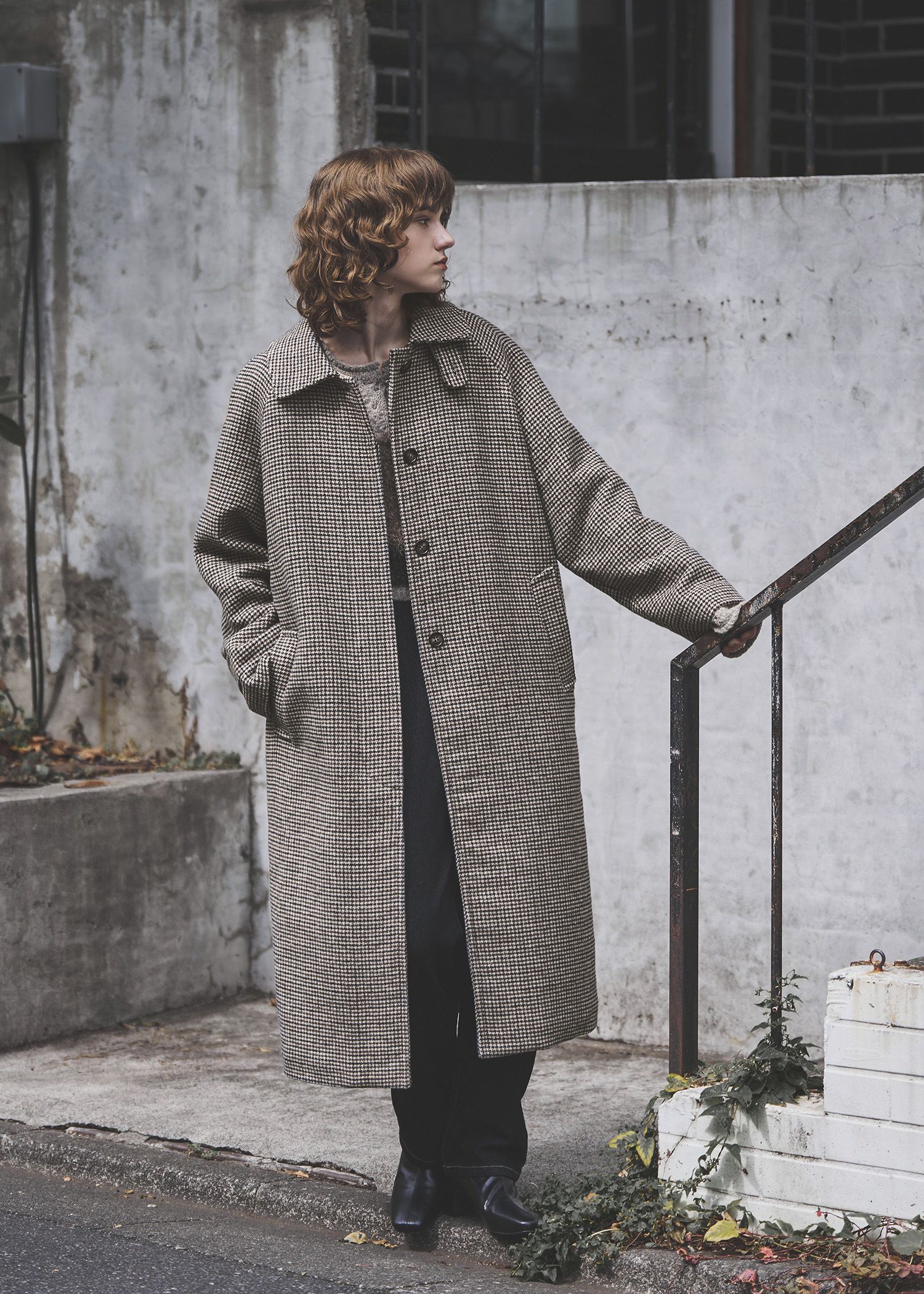 hound tooth soutien collar quilting coat