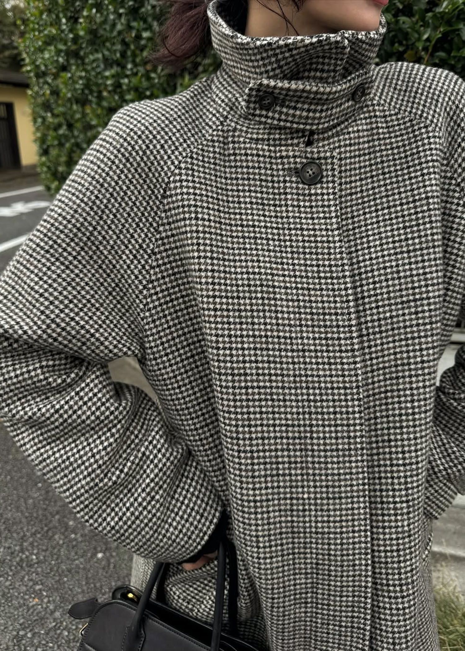hound tooth soutien collar quilting coat