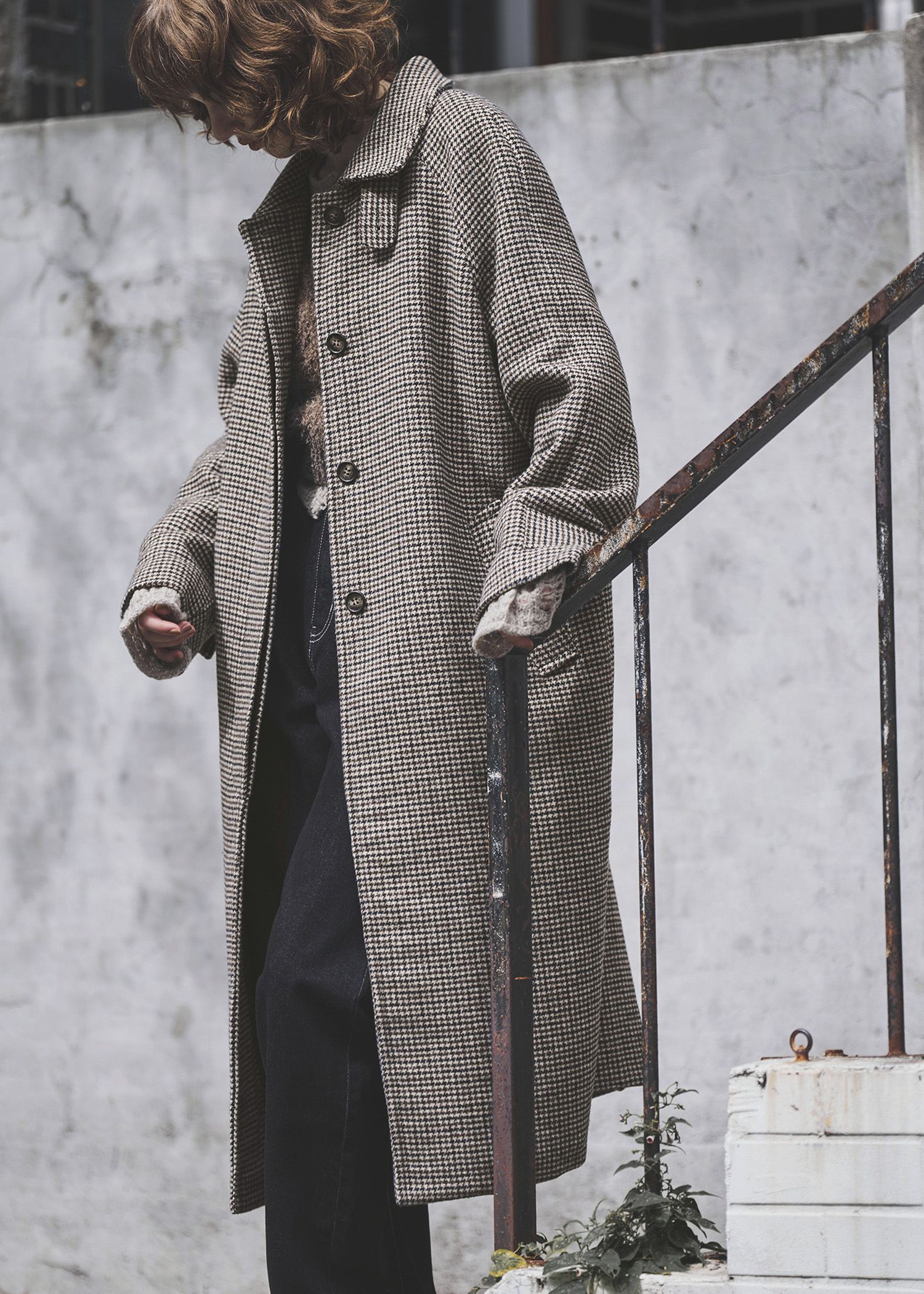 hound tooth soutien collar quilting coat