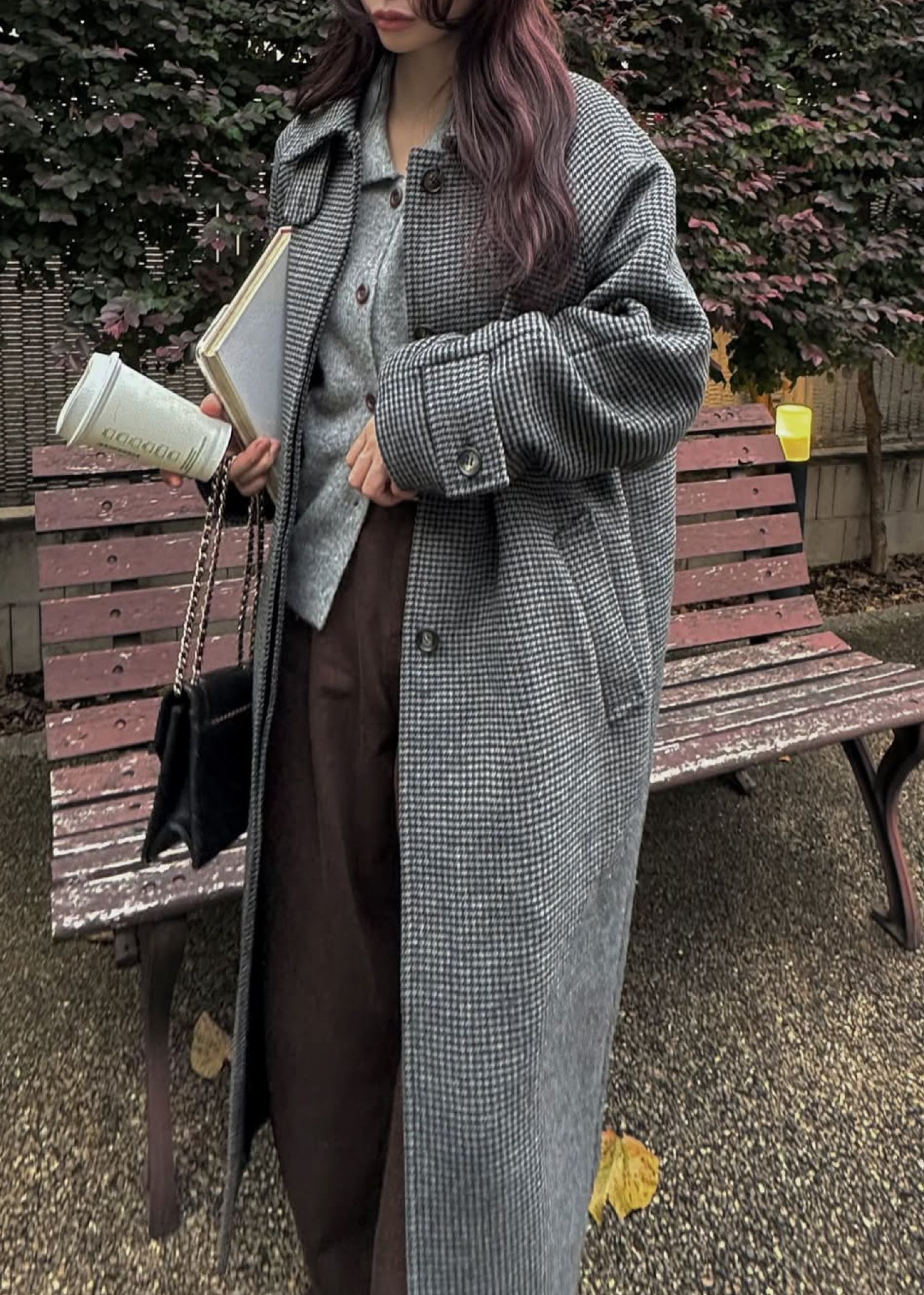 hound tooth soutien collar quilting coat