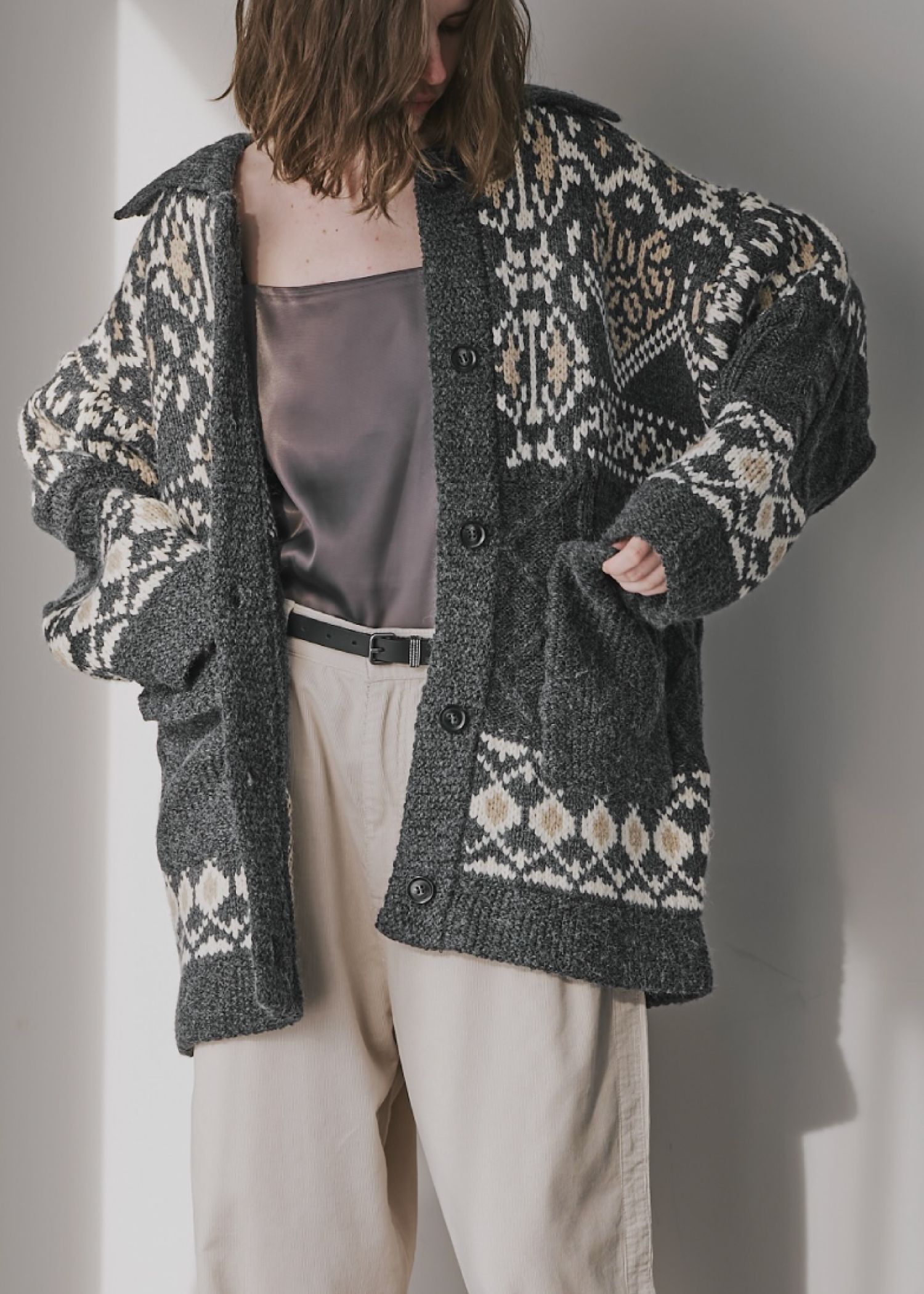 nordic pattern knit cowichan jacket