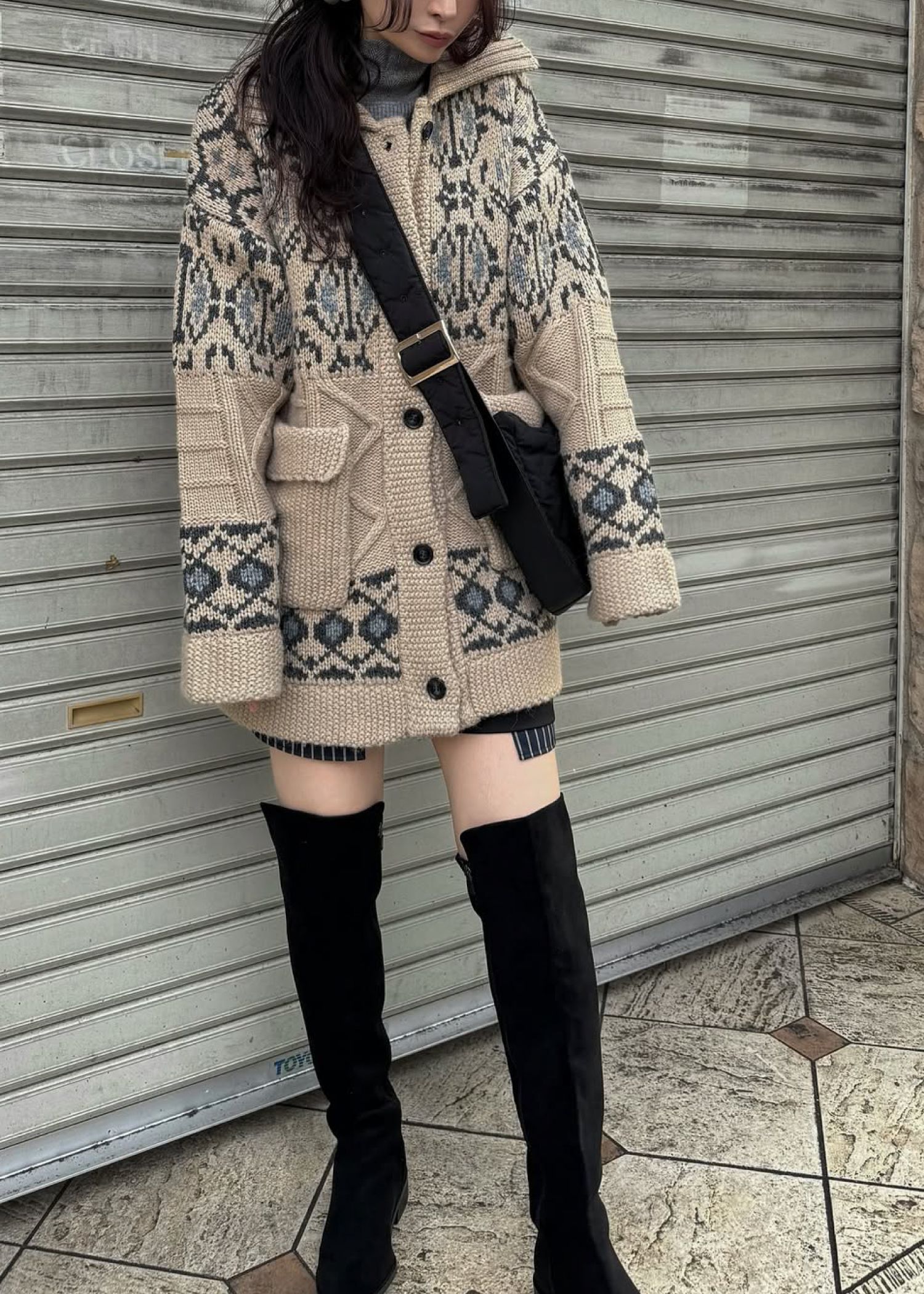 nordic pattern knit cowichan jacket