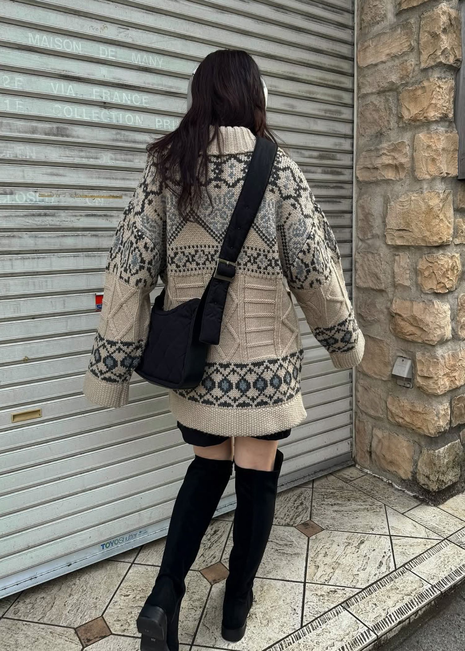 nordic pattern knit cowichan jacket