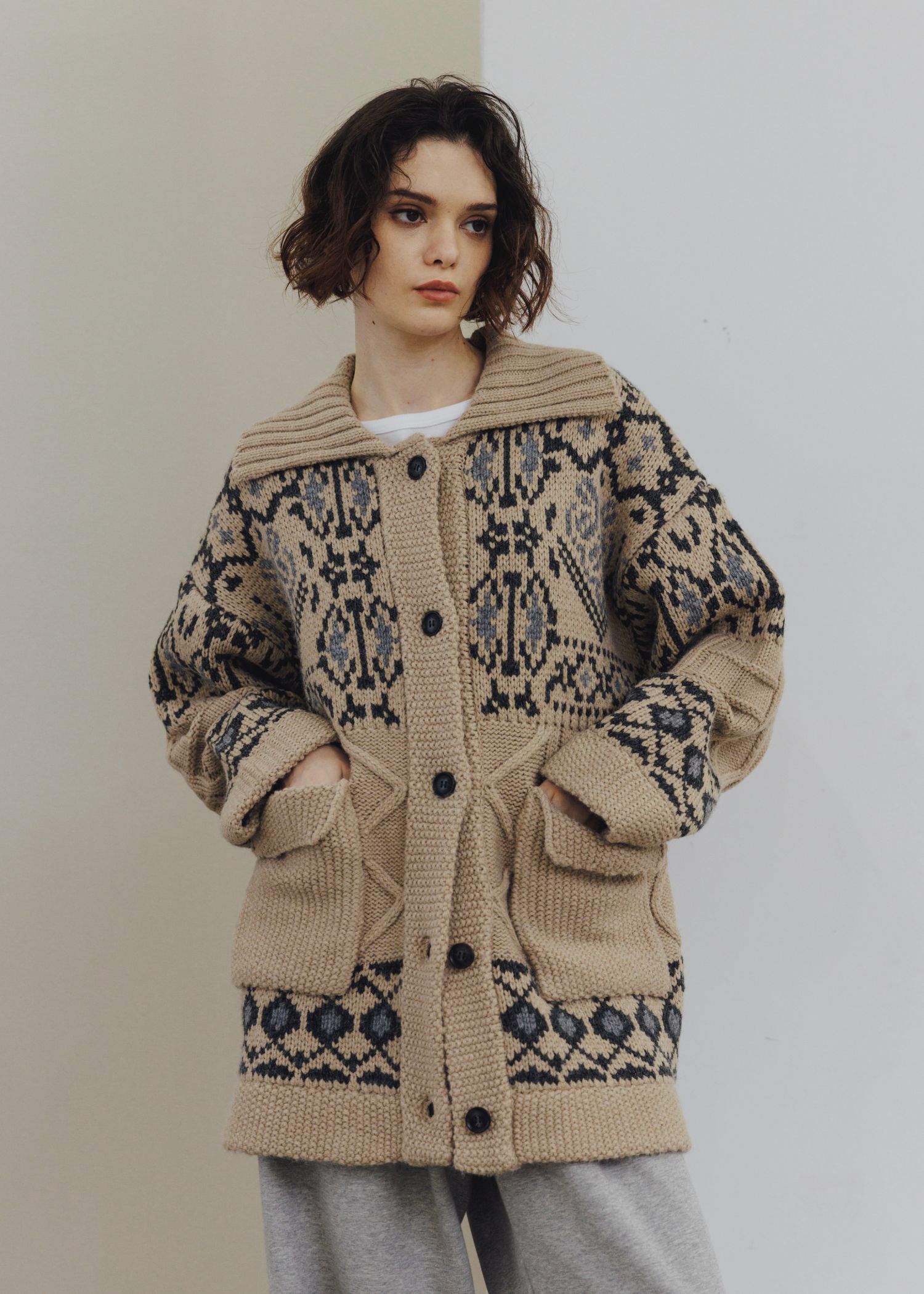 nordic pattern knit cowichan jacket