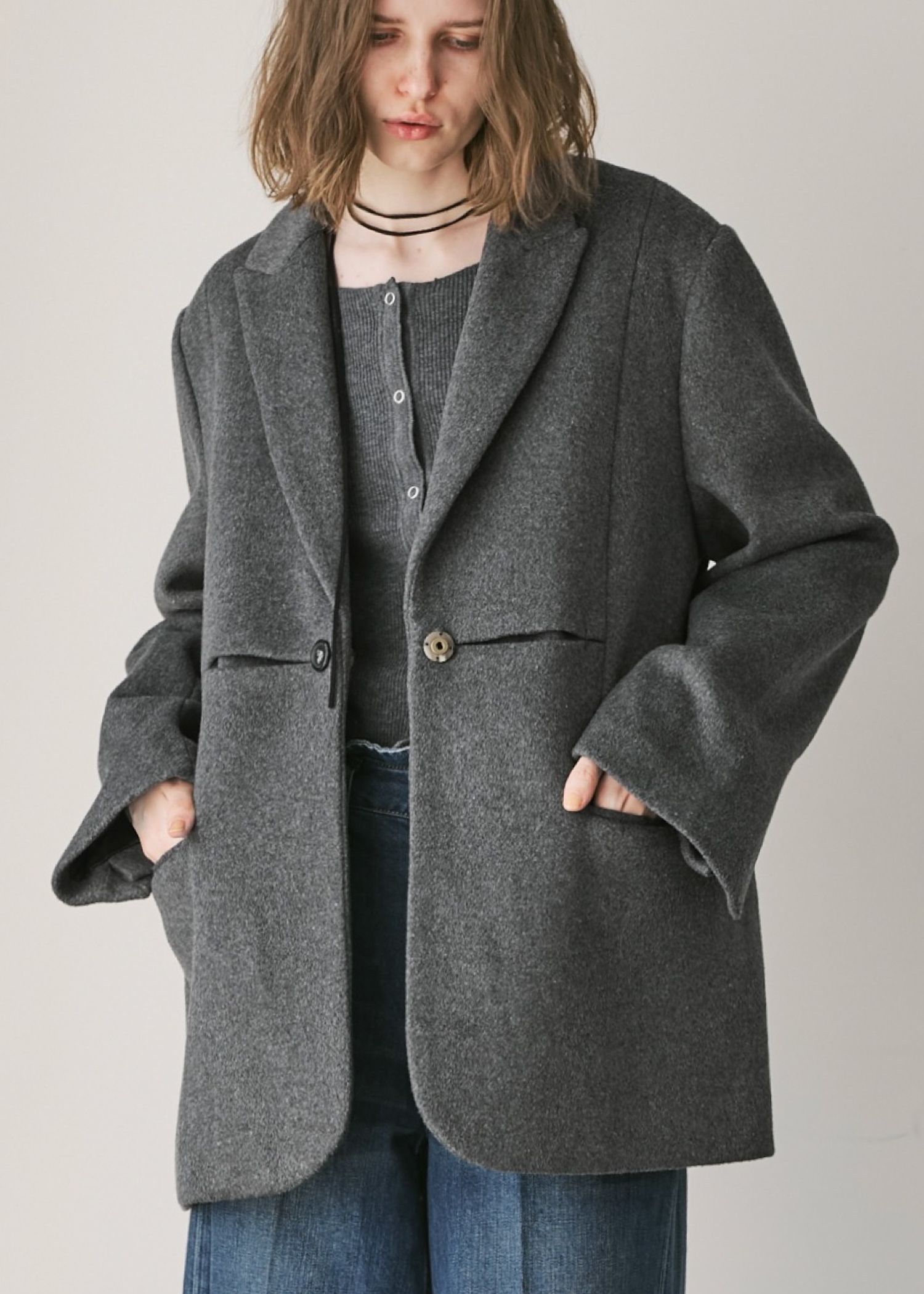 peaked lapel waist tuck oversize JK