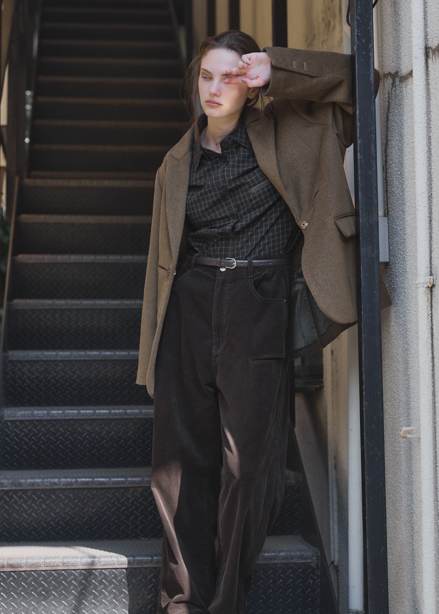 peaked lapel waist tuck oversize JK