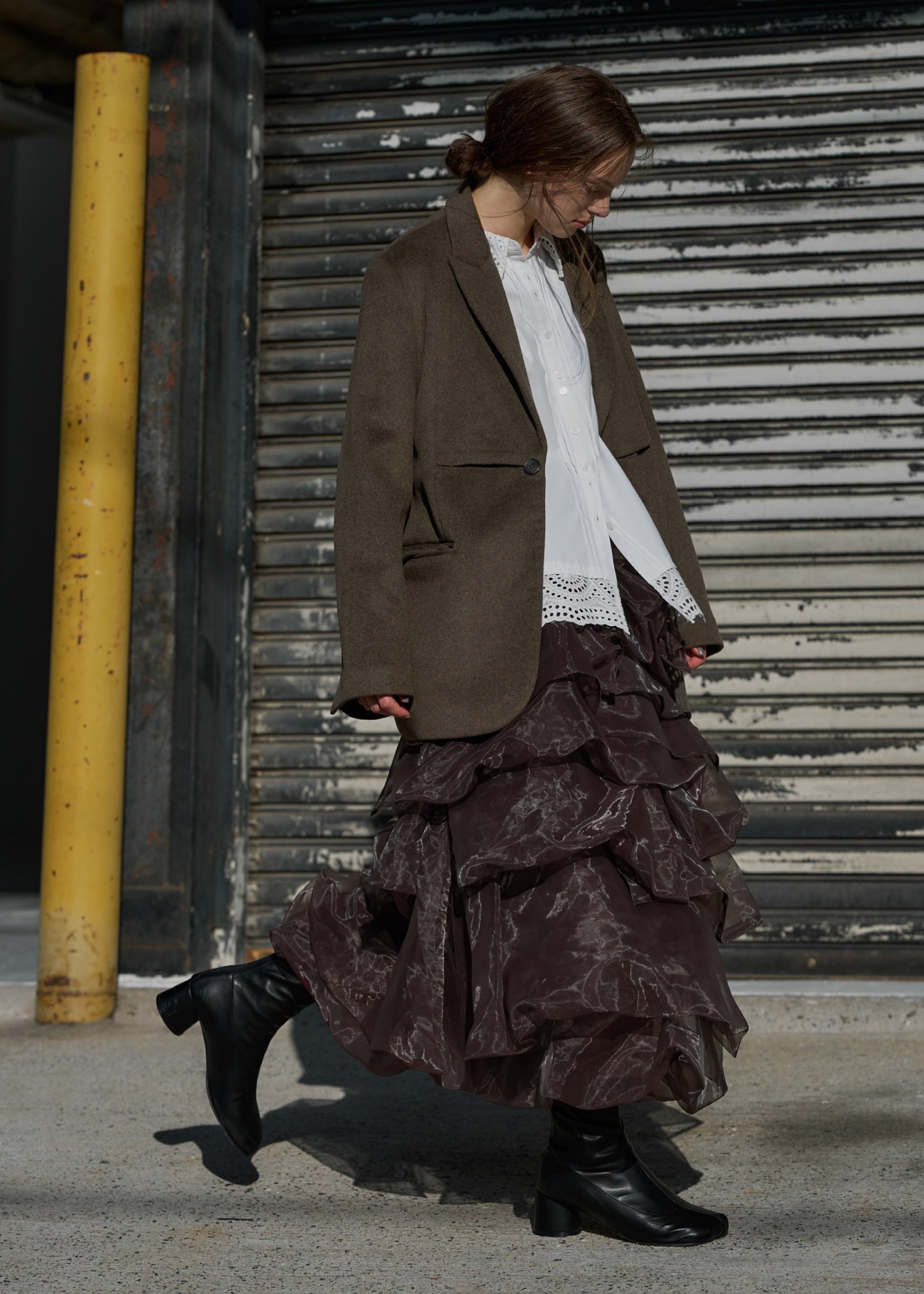 peaked lapel waist tuck oversize JK